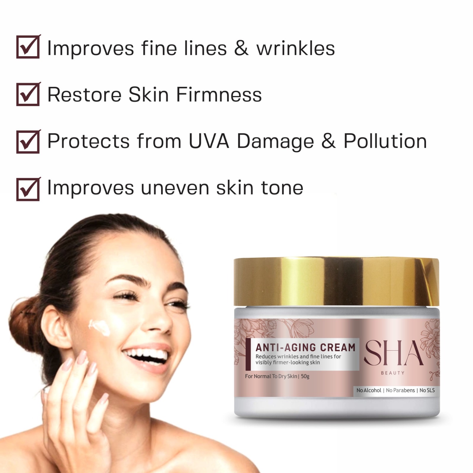 Sha Beauty Multi-Peptide Anti Aging Cream With Spf 30 For Sun Protection|Reduces Fine Lines&Wrinkles|48Hr Intense Moisturization|Boosts Collagen|For Mature&Normal To Dry Skin|50gm