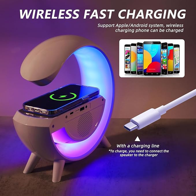 G SHAPED LED Wireless Charging Speaker With Inbuilt RGB lightning 