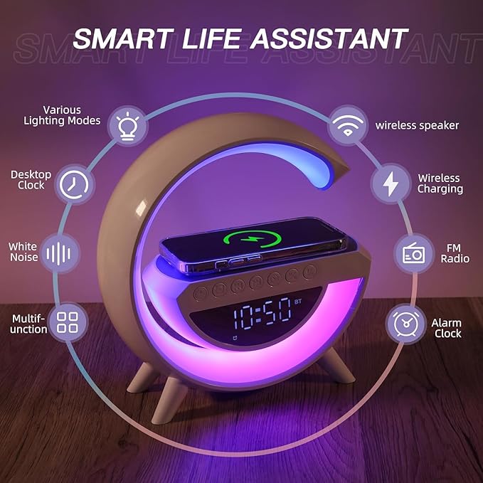 G SHAPED LED Wireless Charging Speaker With Inbuilt RGB lightning 