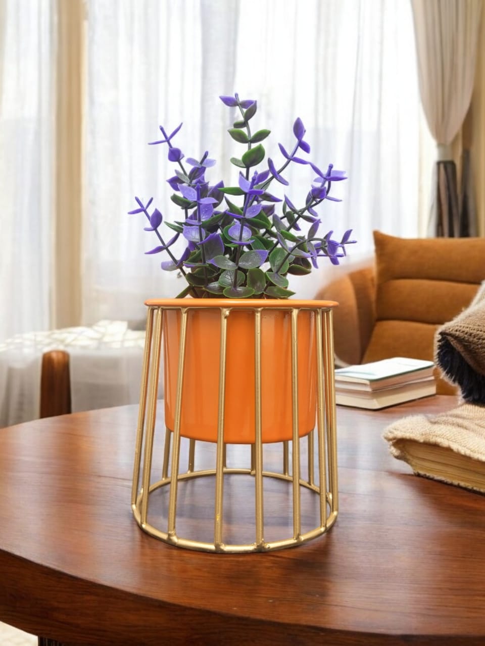 Elegant Geometric Planter Stand – Orange & Gold