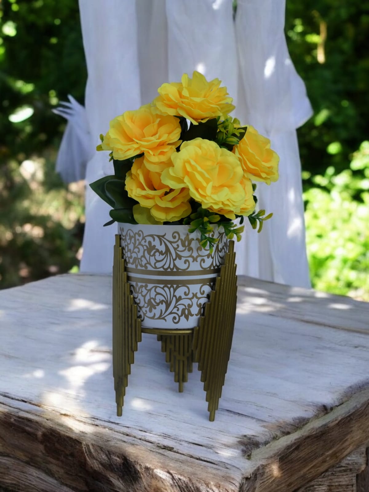Ornate Filigree Planter with Golden Stand