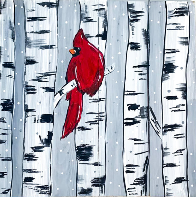 Cardinal On A Birch Tree Canvas Painting Kit