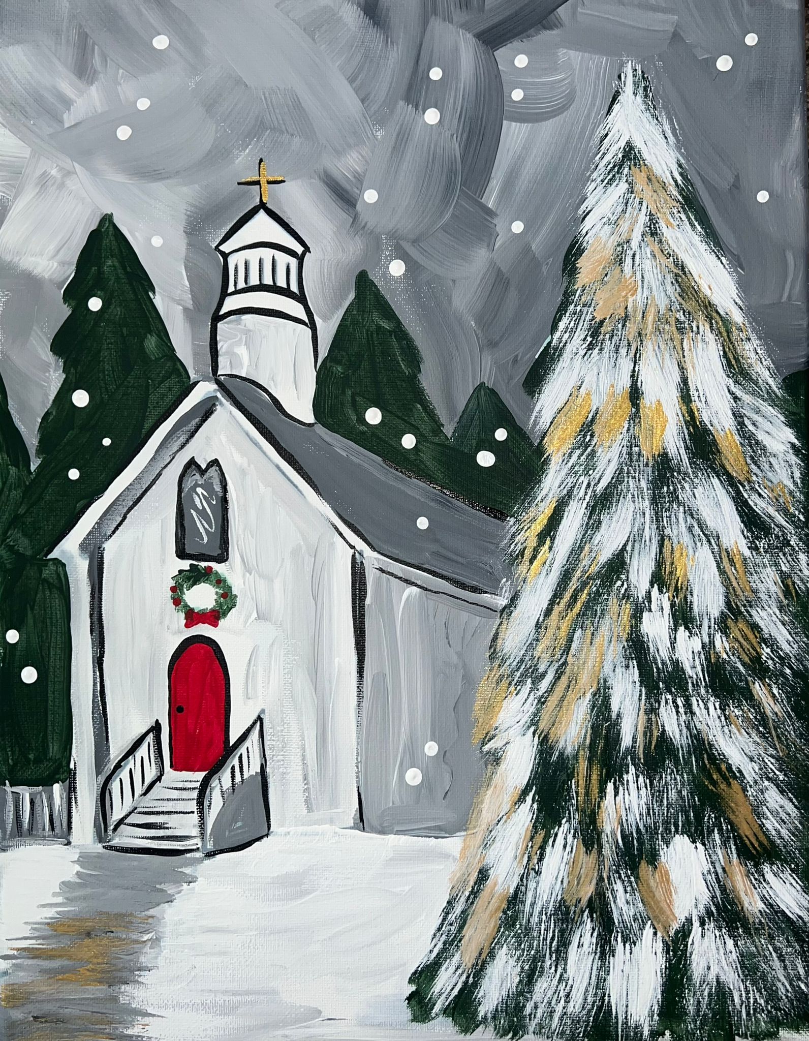 Winter Church Canvas Painting Kit