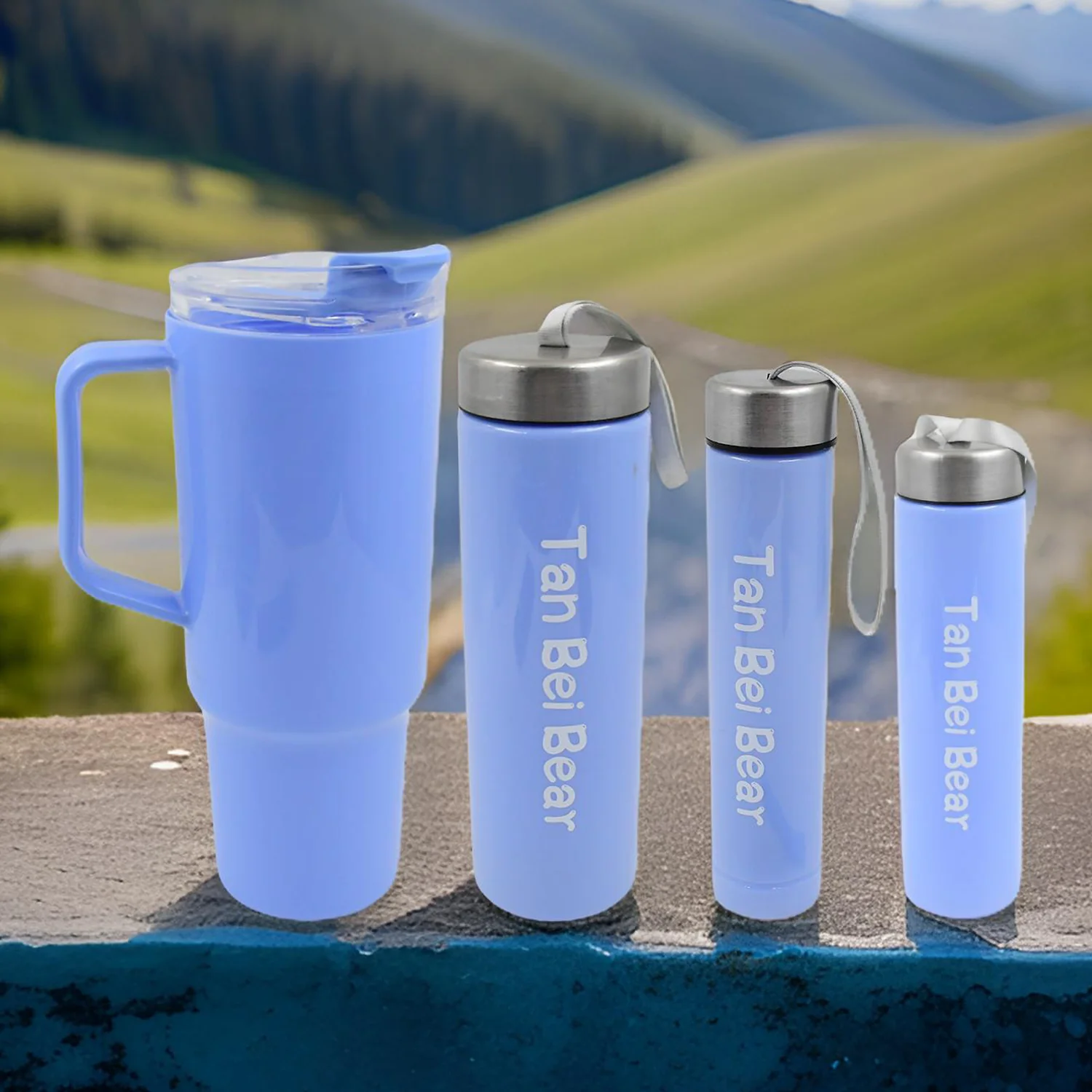 Plastic 3 Different Size Bottle & 1 pc Tumbler With Straw (4 Pc Set)