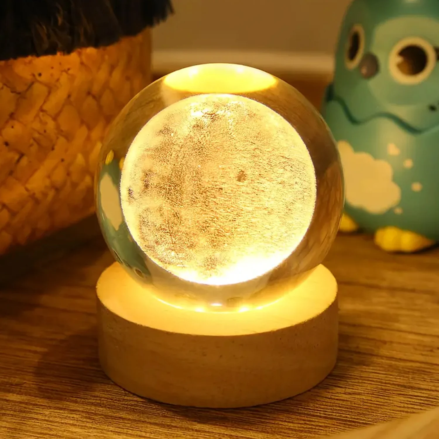 Moon 3D Crystal Ball Lamps with Base For Bedroom 3D Lamps