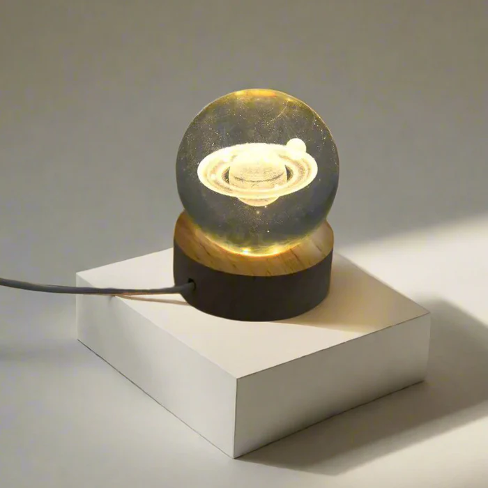 Crystal Galaxy Lamp 3D Crystal Ball With Wood Base 