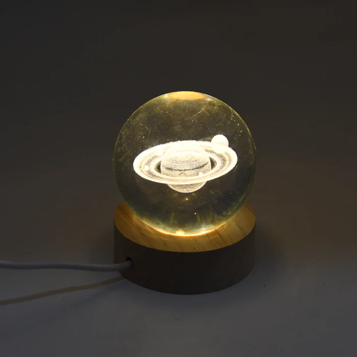 Crystal Galaxy Lamp 3D Crystal Ball With Wood Base 