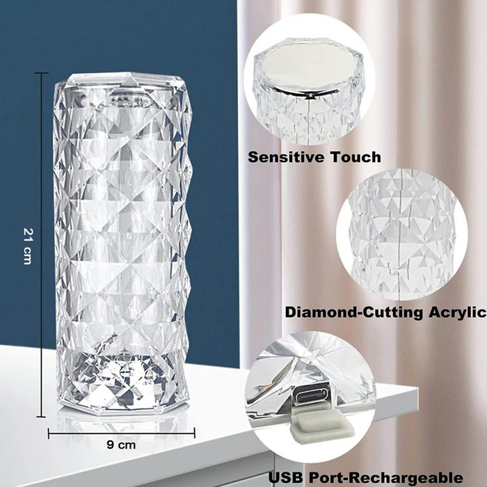 Crystal Touch Night Light (16 Colors) - Rose Diamond Table Lamp with Remote Control