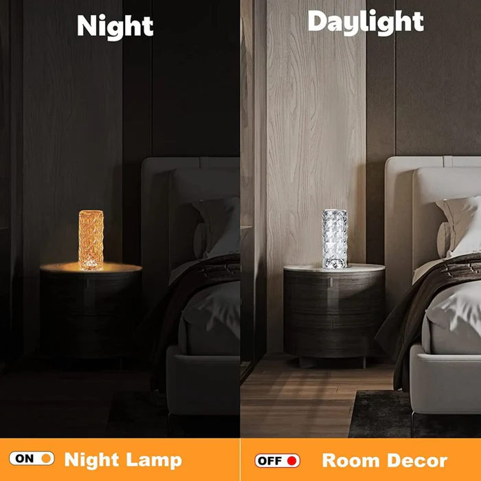 Crystal Touch Night Light (16 Colors) - Rose Diamond Table Lamp with Remote Control