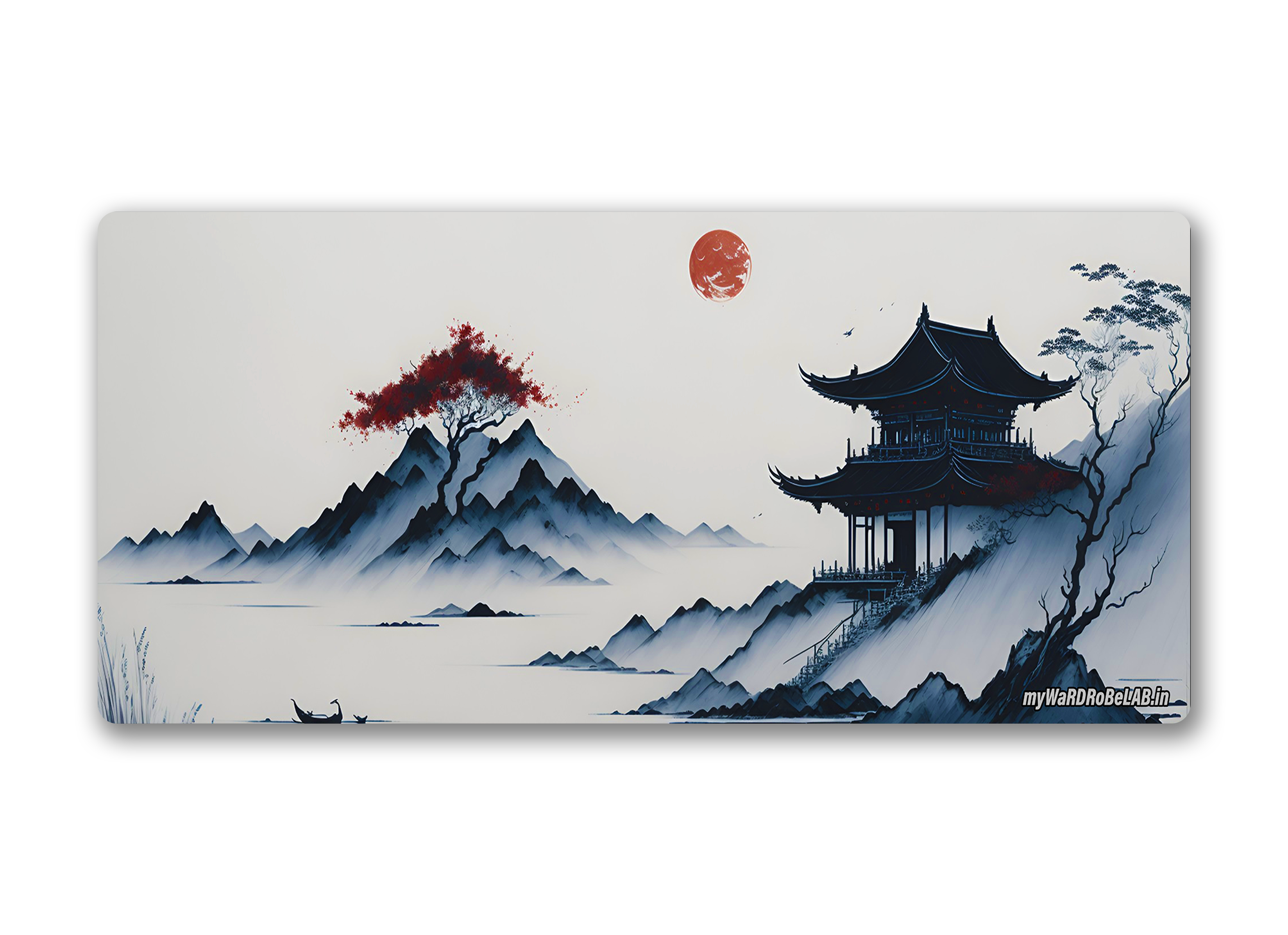 "Zen Horizon: Japanese Temple Landscape Gaming Mouse Pad"