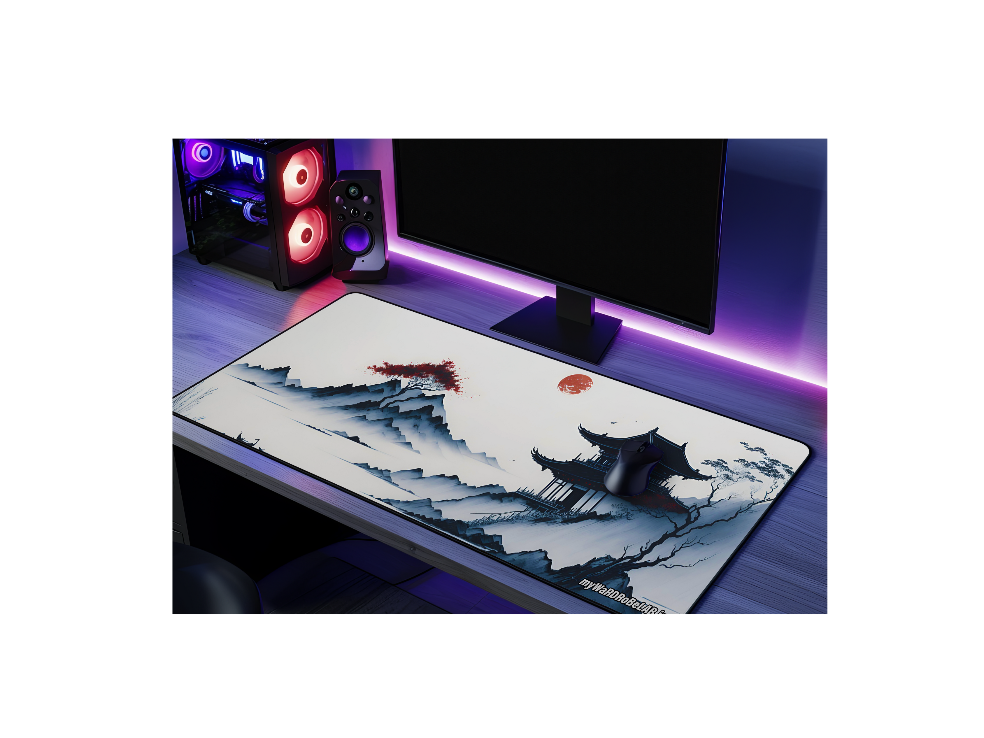 "Zen Horizon: Japanese Temple Landscape Gaming Mouse Pad"
