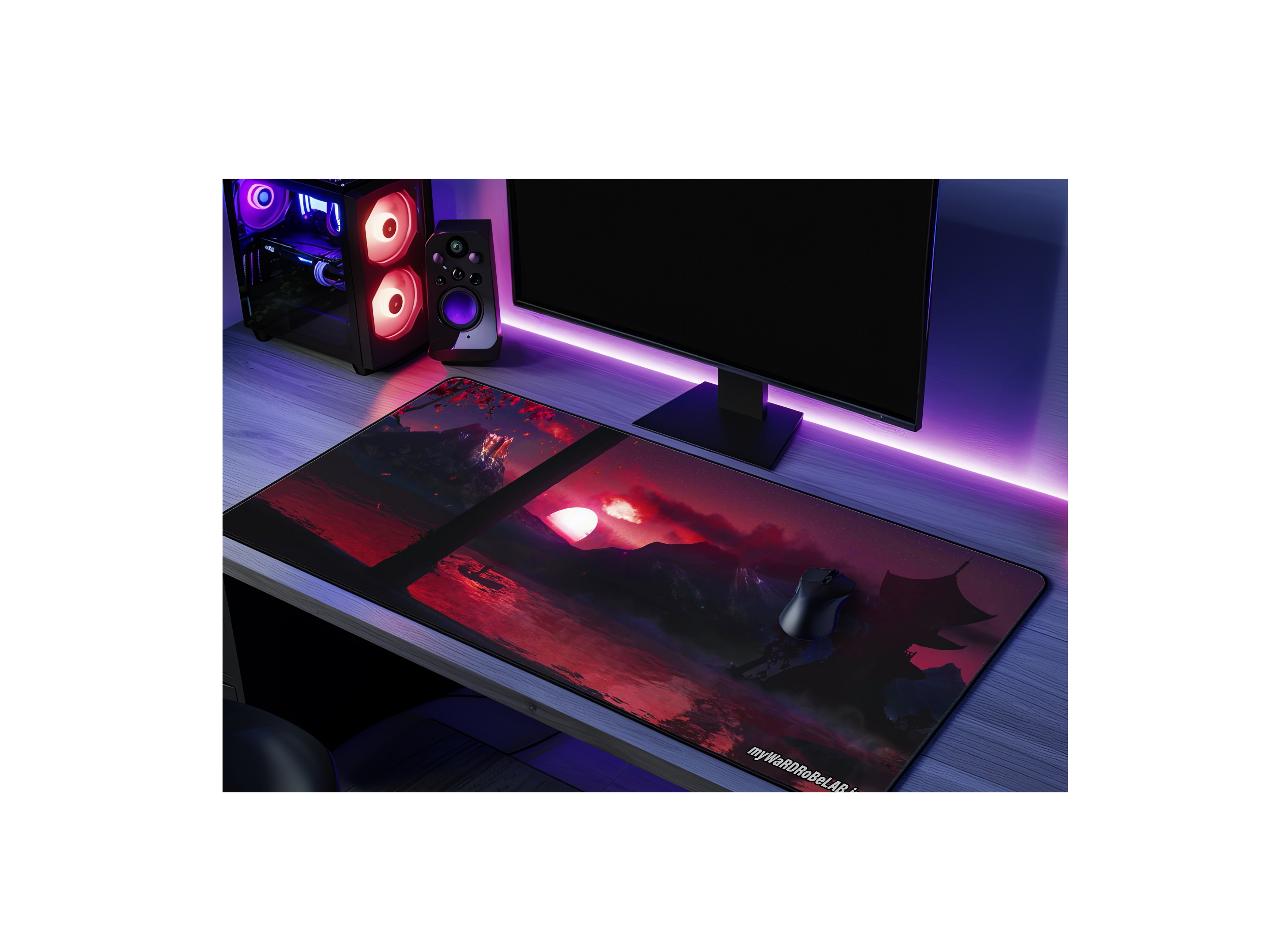 "Ultra-Wide Gaming Mouse Pad - Japanese Sunset Aesthetic"
