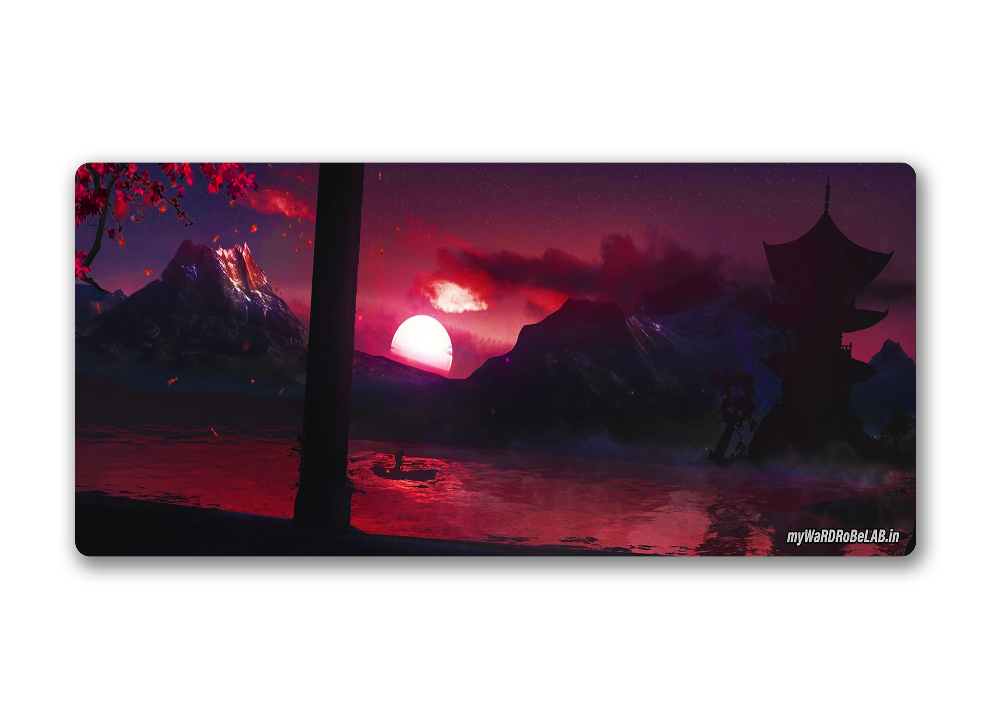 "Ultra-Wide Gaming Mouse Pad - Japanese Sunset Aesthetic"