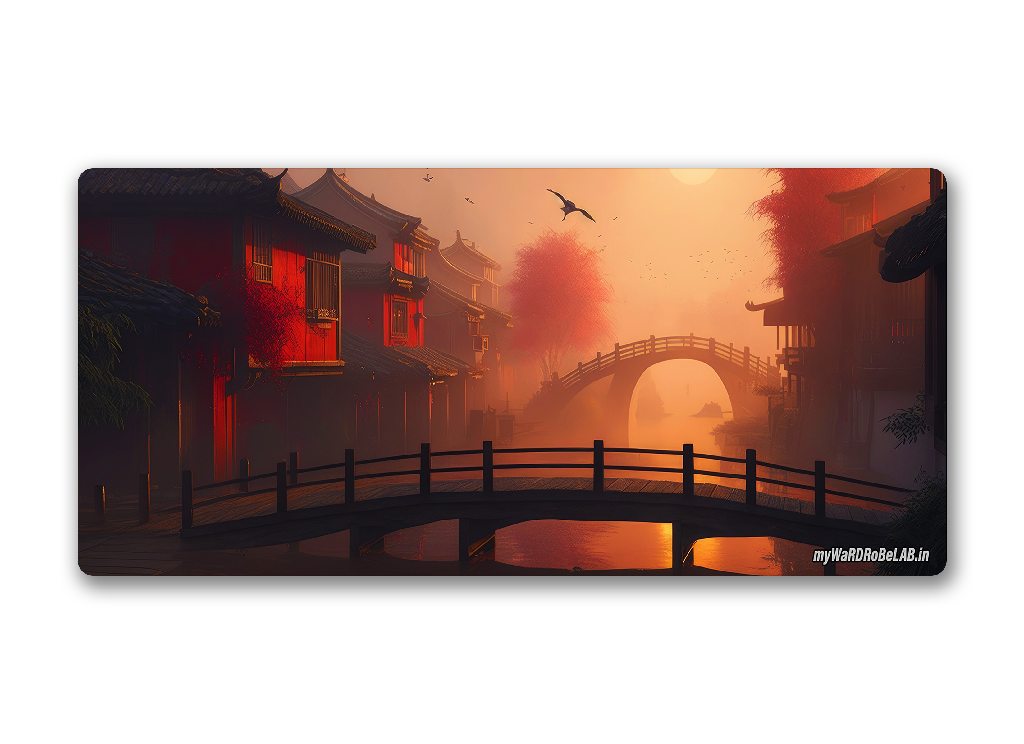"Premium XXL Gaming Mouse Pad - Tranquil Bridge & Sunset Scene"
