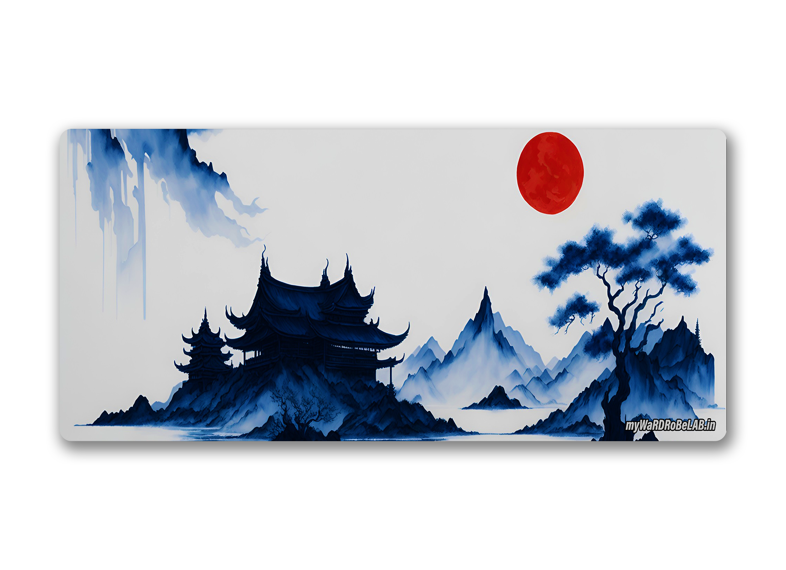 "Crimson Moon: Japanese Pagoda XXL Gaming Mouse Pad"