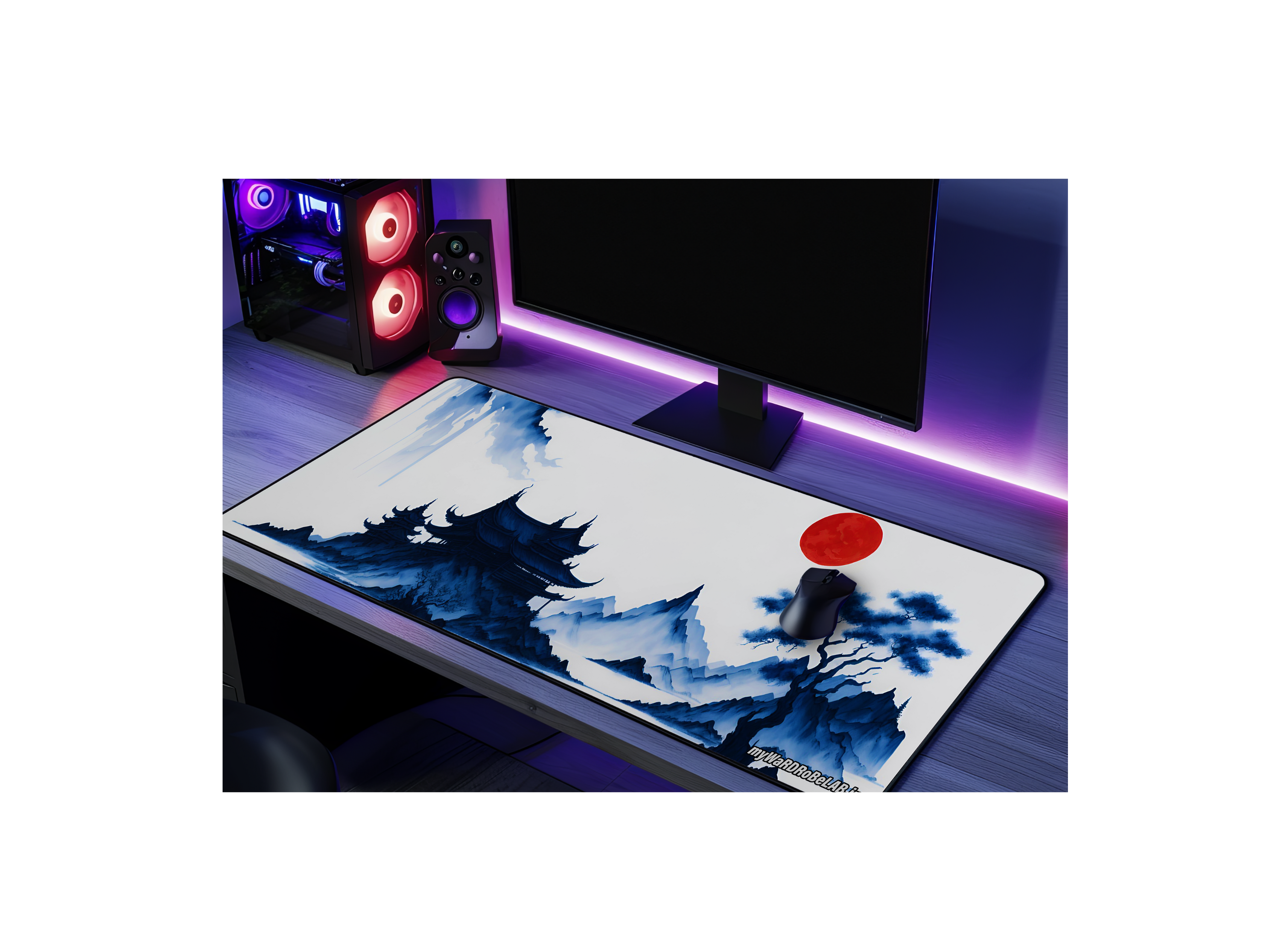 "Crimson Moon: Japanese Pagoda XXL Gaming Mouse Pad"