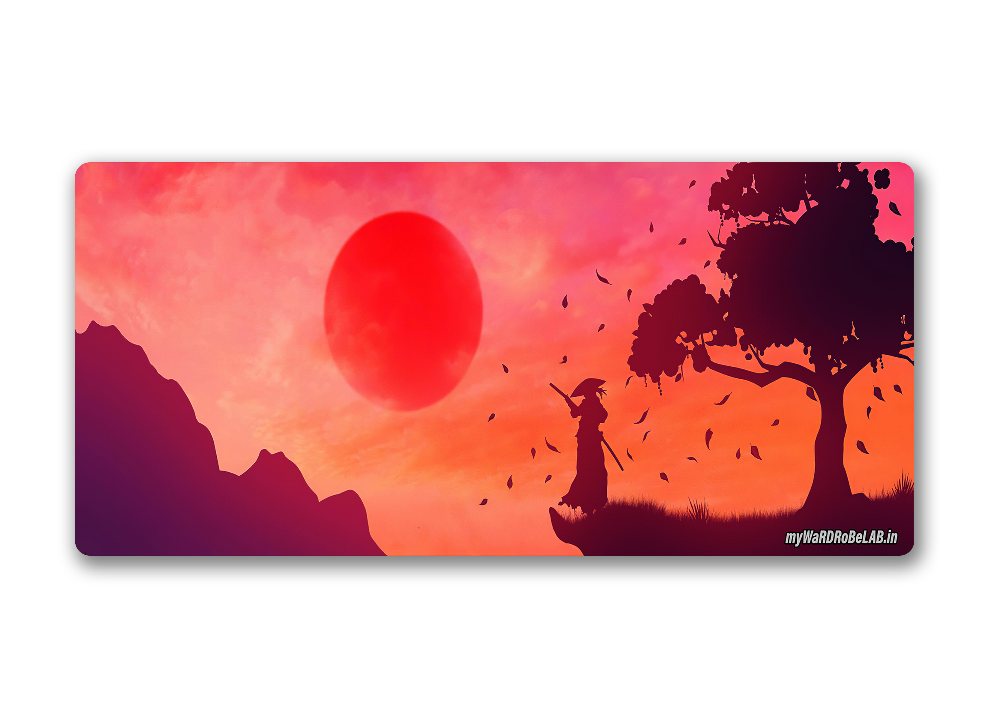 "Scarlet Samurai Sunset: Battle-Ready Gaming Mouse Pad"