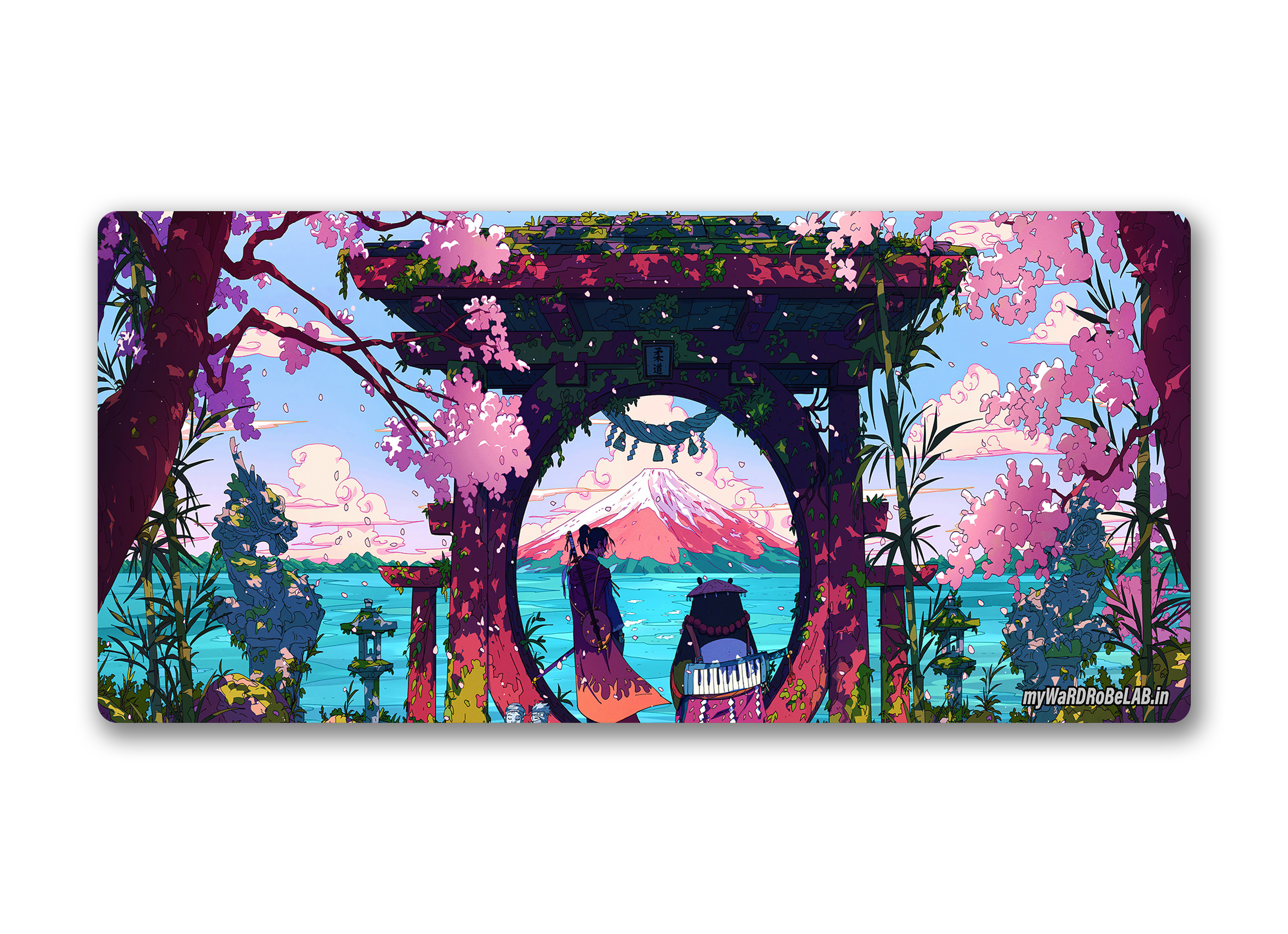 "Neon Blossom Dreams: Vibrant Samurai Gaming Mouse Pad"