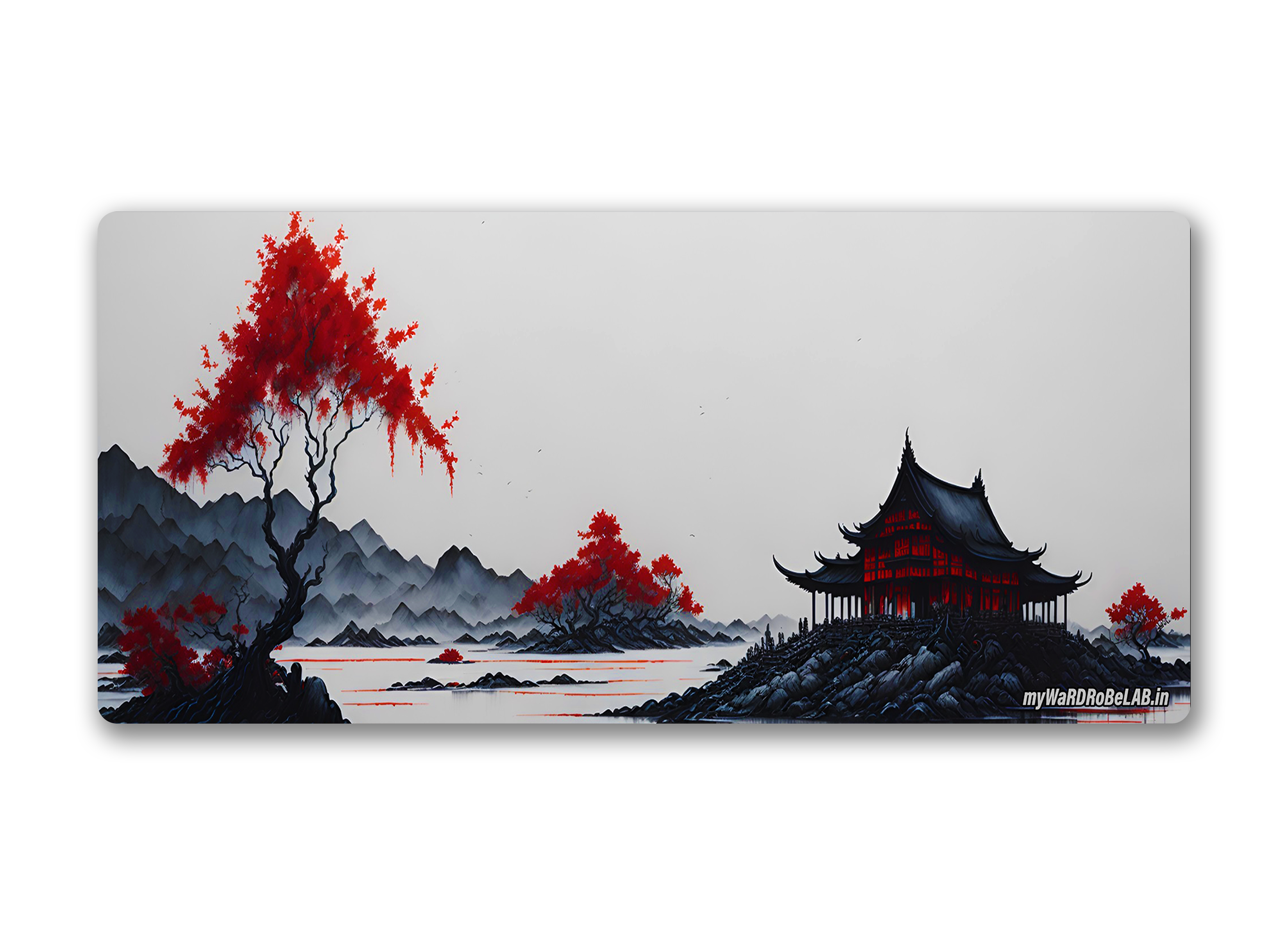 "Zen Red Blossom Gaming Mouse Pad – Extra-Large Japanese Art Desk Mat for Stylish Workstations"