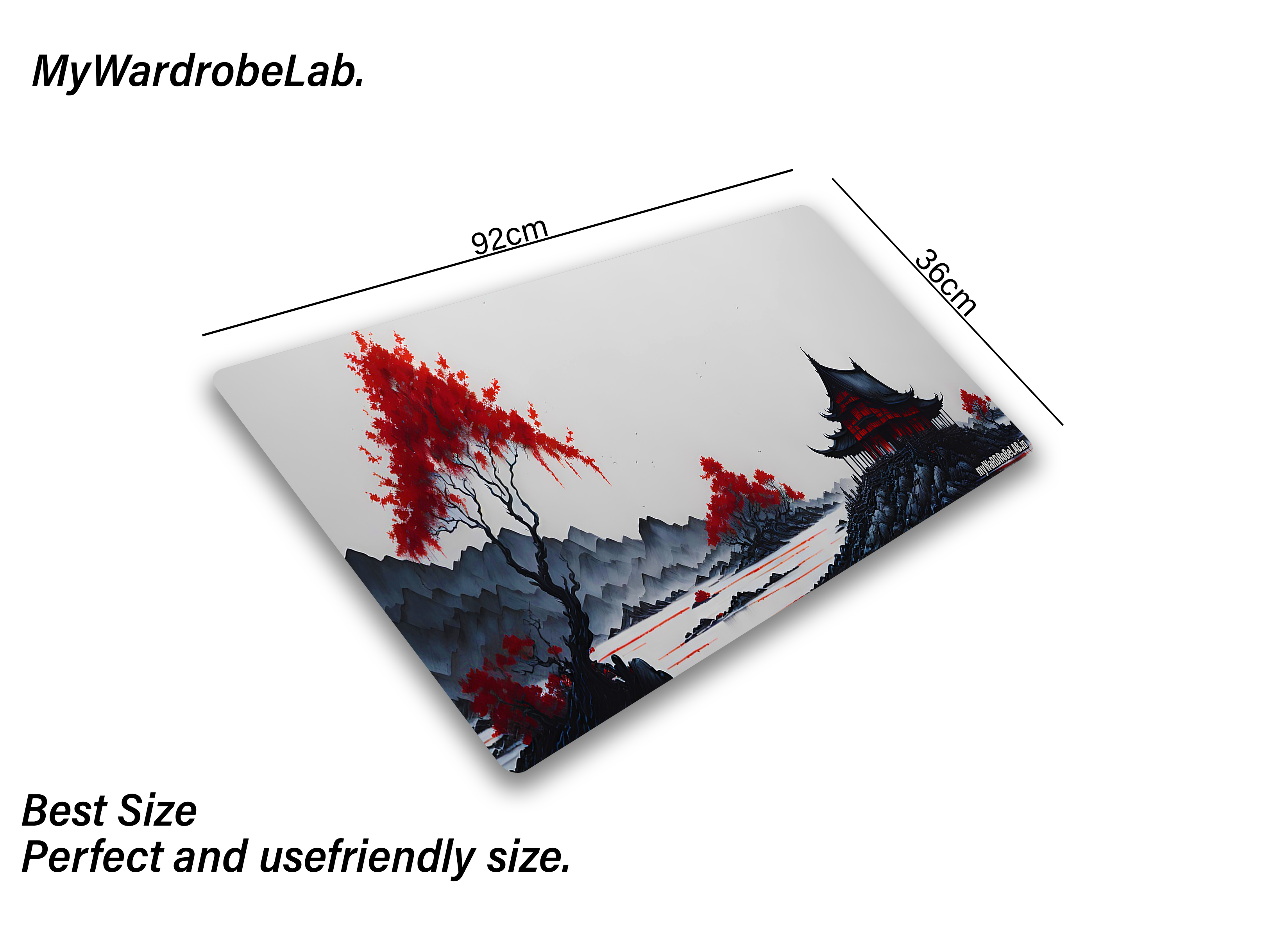 "Zen Red Blossom Gaming Mouse Pad – Extra-Large Japanese Art Desk Mat for Stylish Workstations"