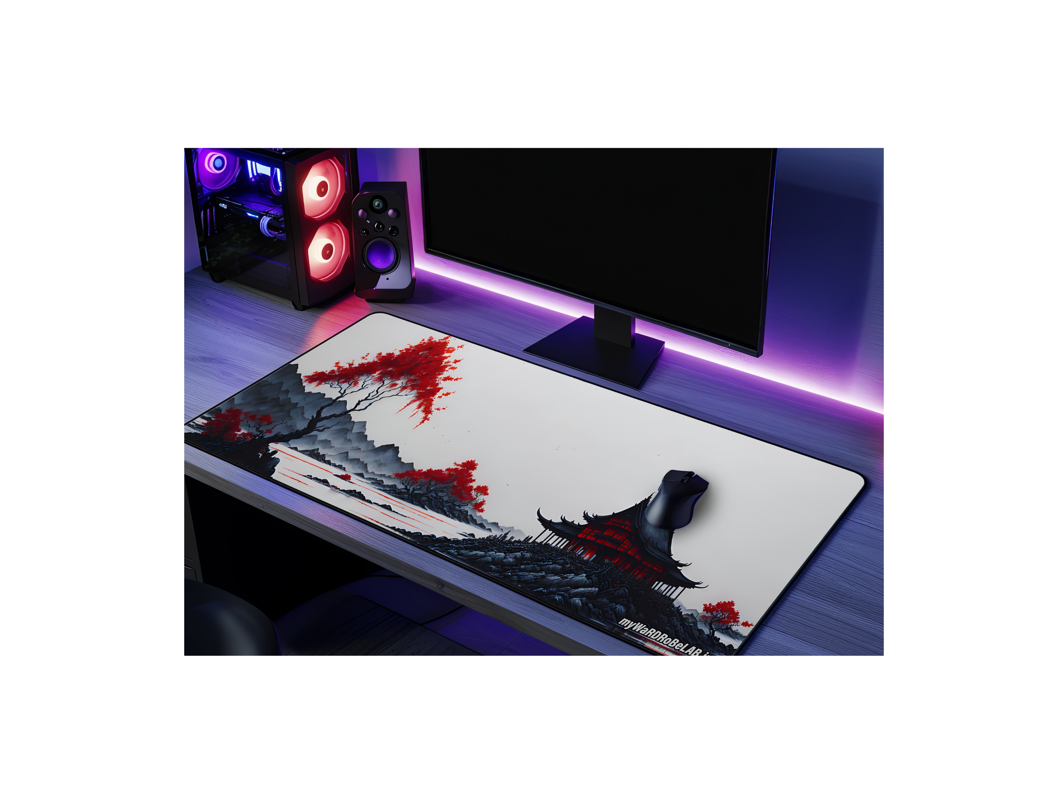 "Zen Red Blossom Gaming Mouse Pad – Extra-Large Japanese Art Desk Mat for Stylish Workstations"