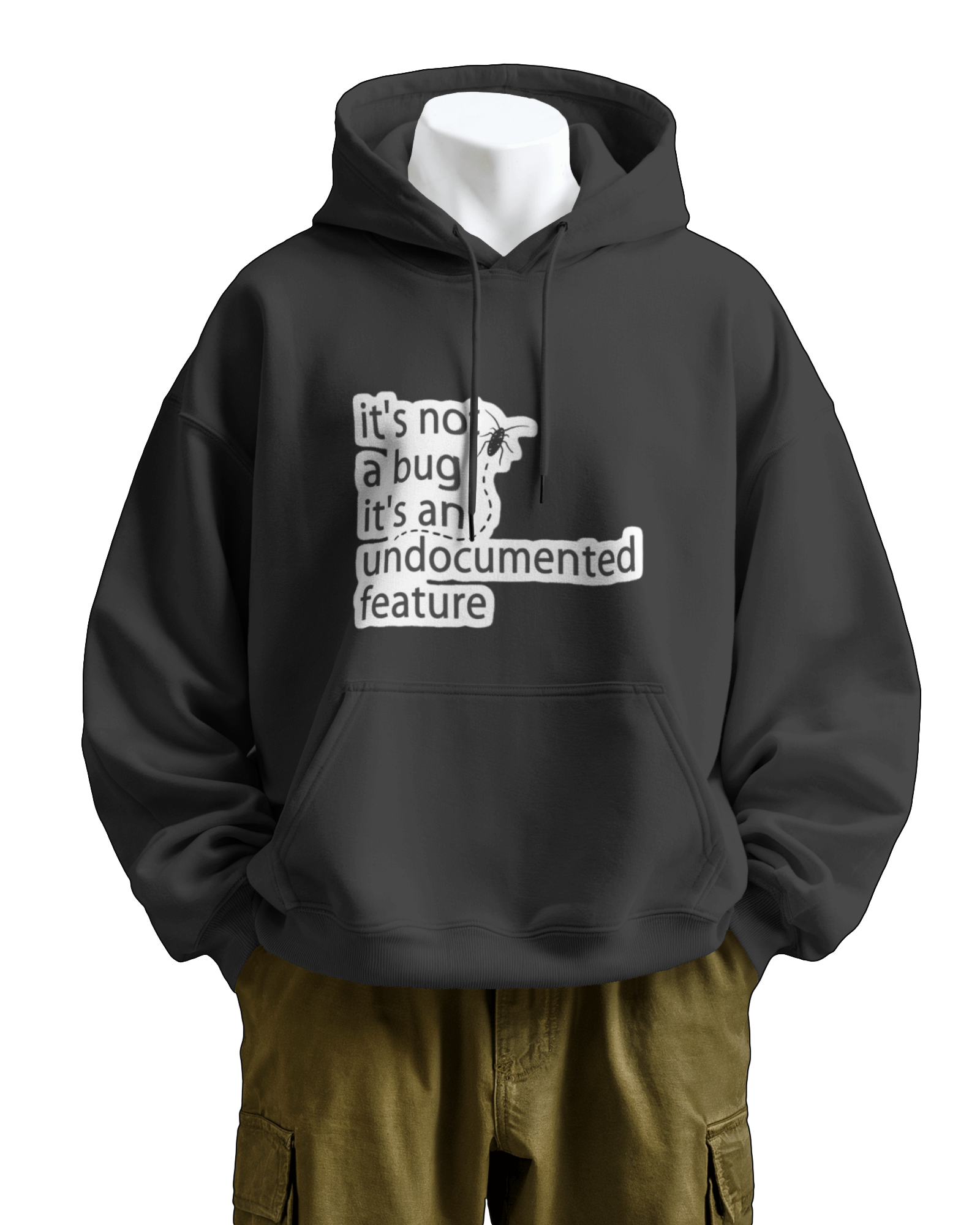 "It's Not a Bug, It's an Undocumented Feature" Black Hoodie 