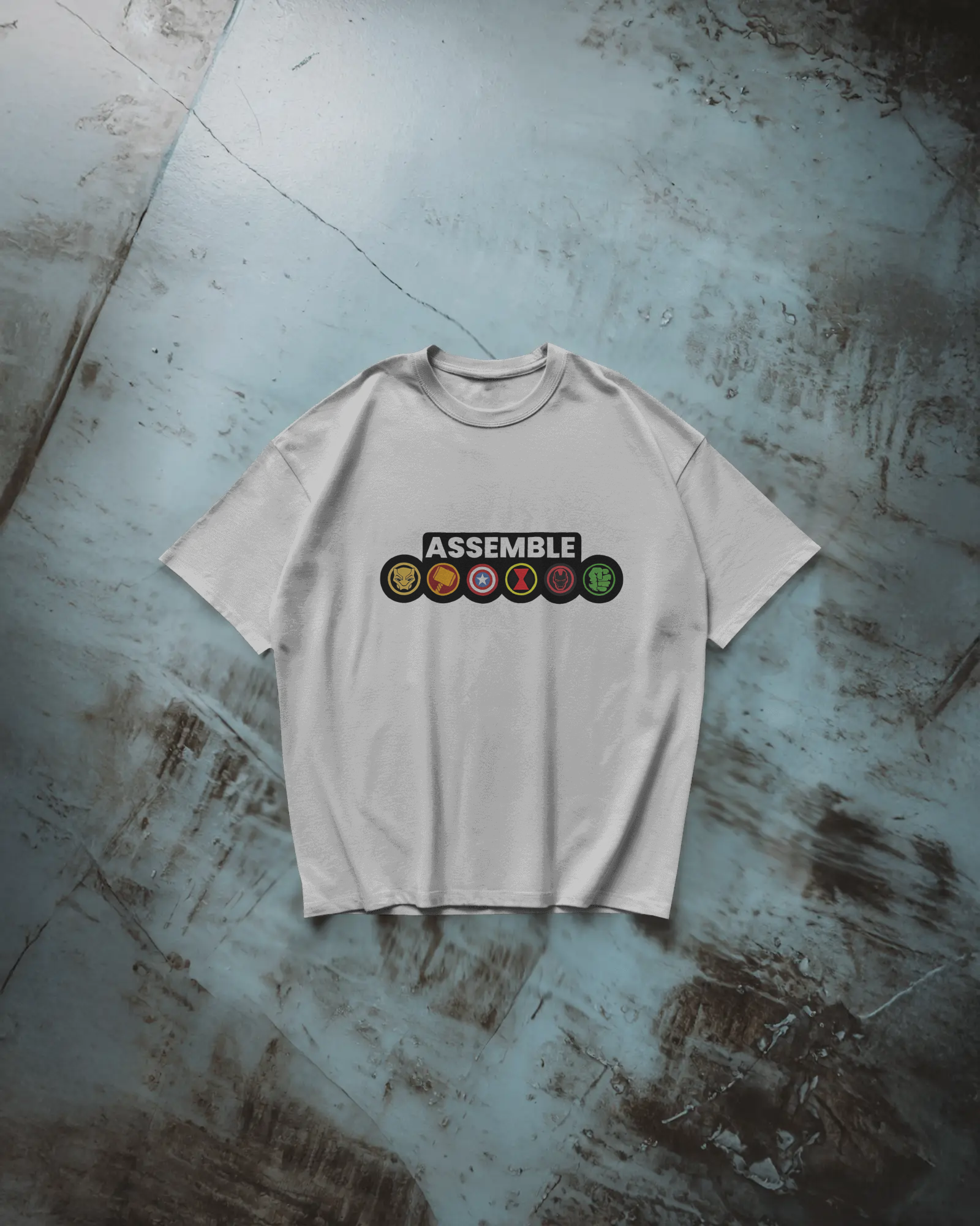"ASSEMBLE" Avengers-Inspired Superhero Icons T-Shirt