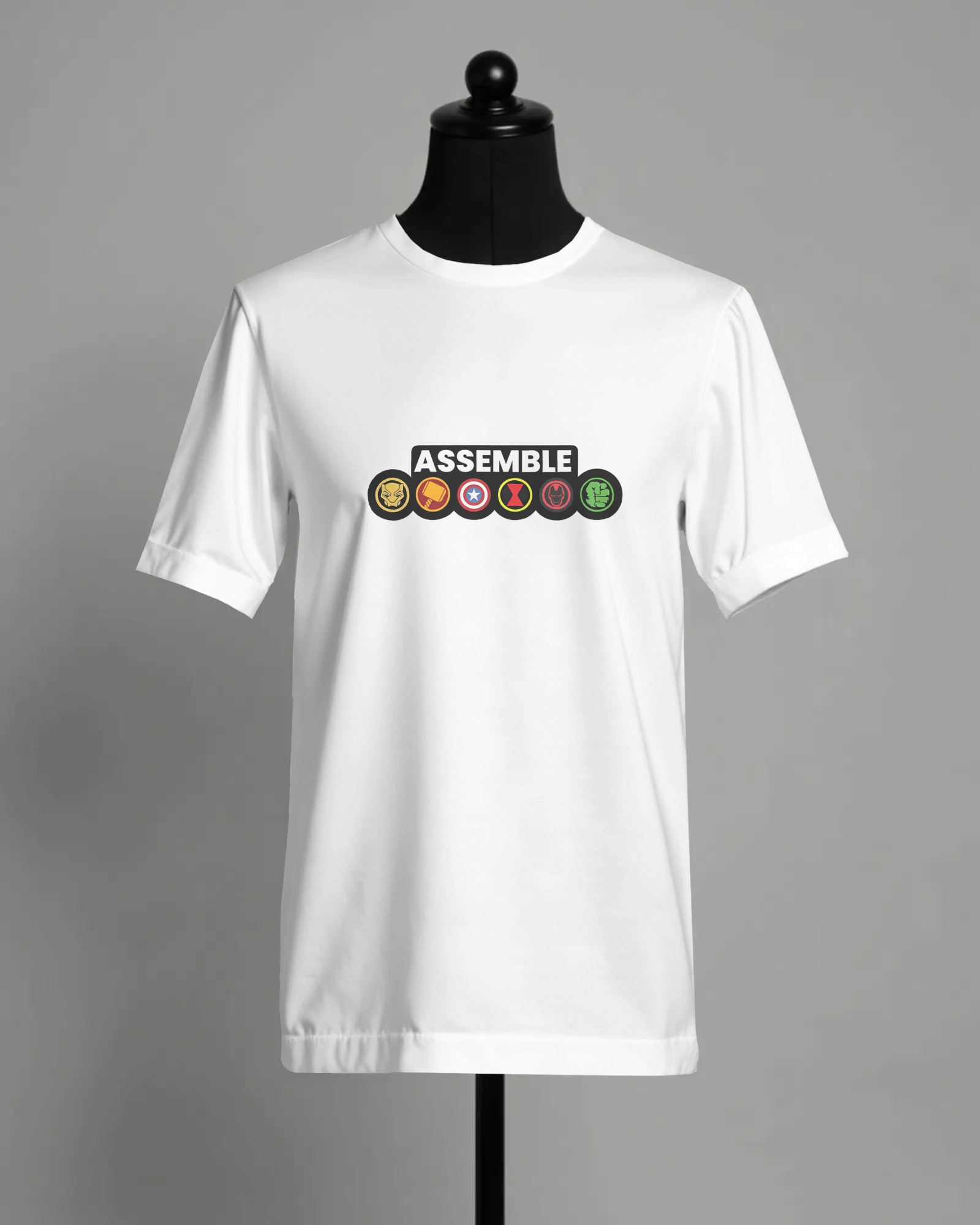 "ASSEMBLE" Avengers-Inspired Superhero Icons T-Shirt