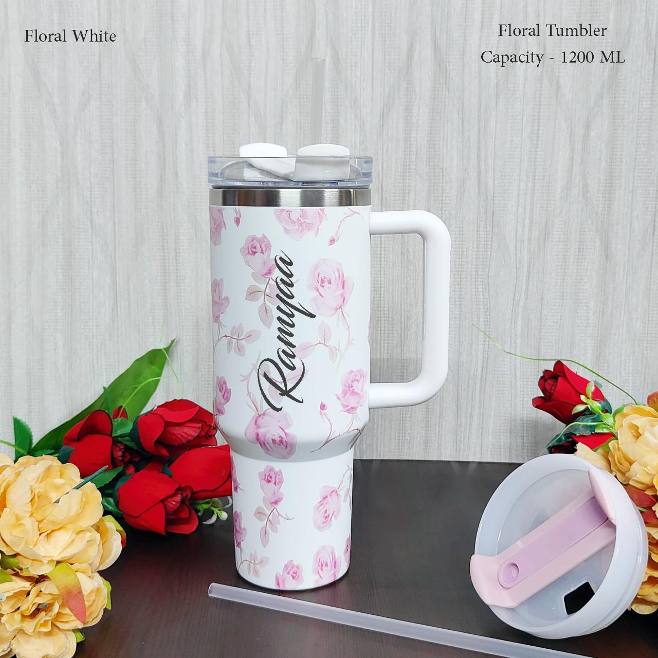 Personalized Floral White Stainless Steel Tumbler