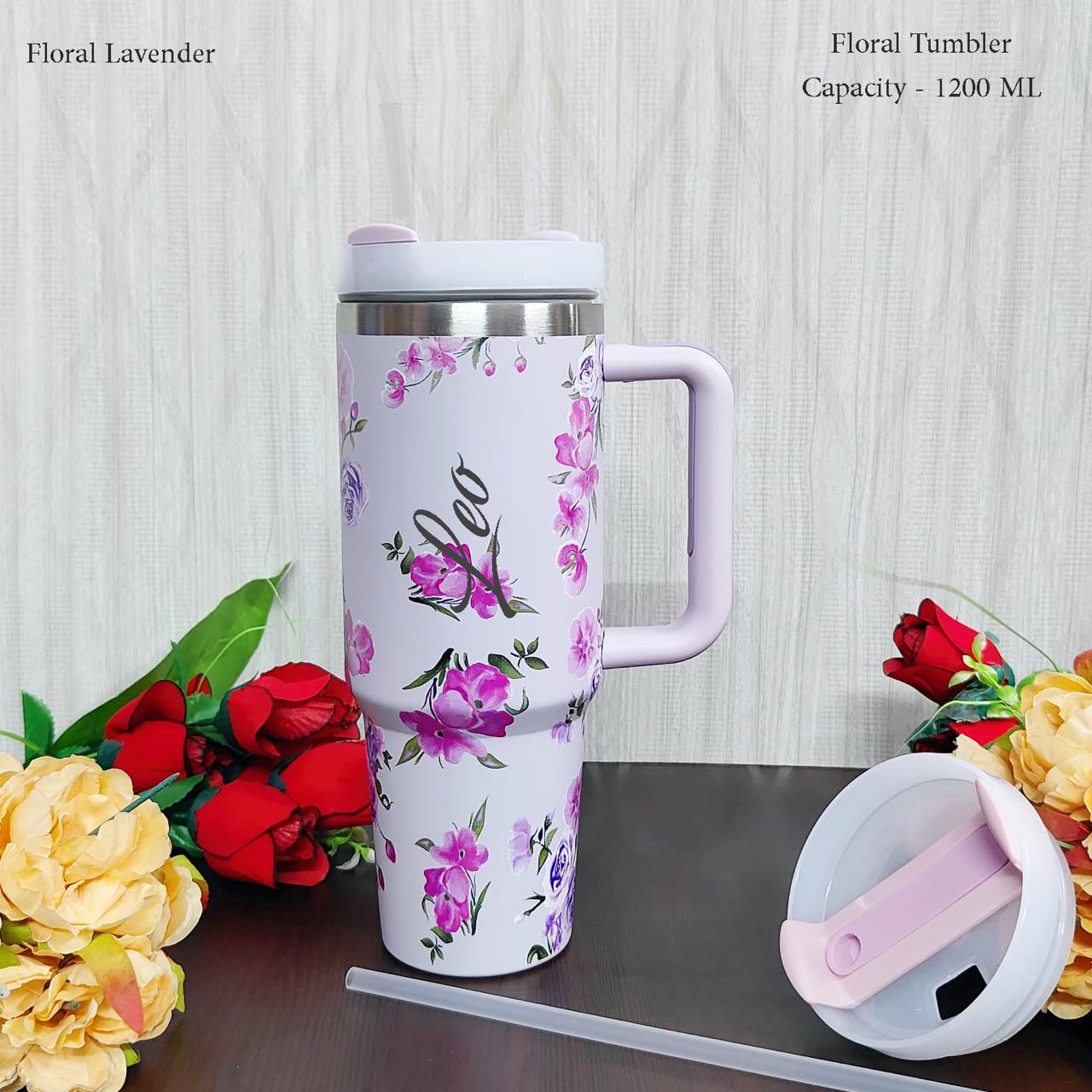 Personalized Floral Lavender Stainless Steel Tumbler