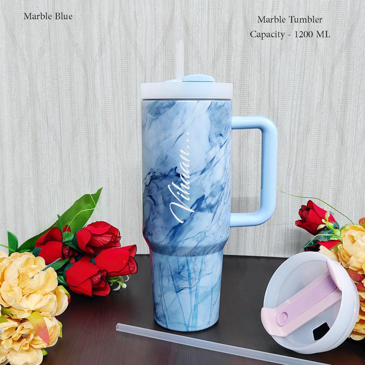Custom Marble Blue Stainless Steel Tumbler