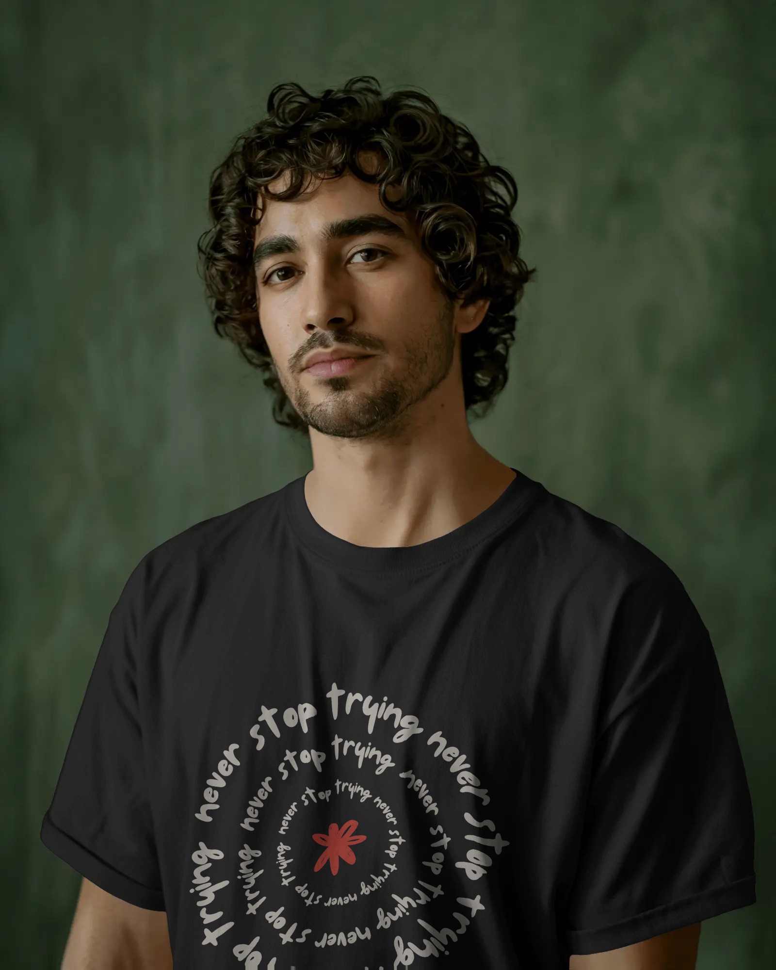 Never Stop Trying T-Shirt – Motivational Streetwear Tee | Black Oversized Unisex Shirt | Graphic Positivity Quote Tee