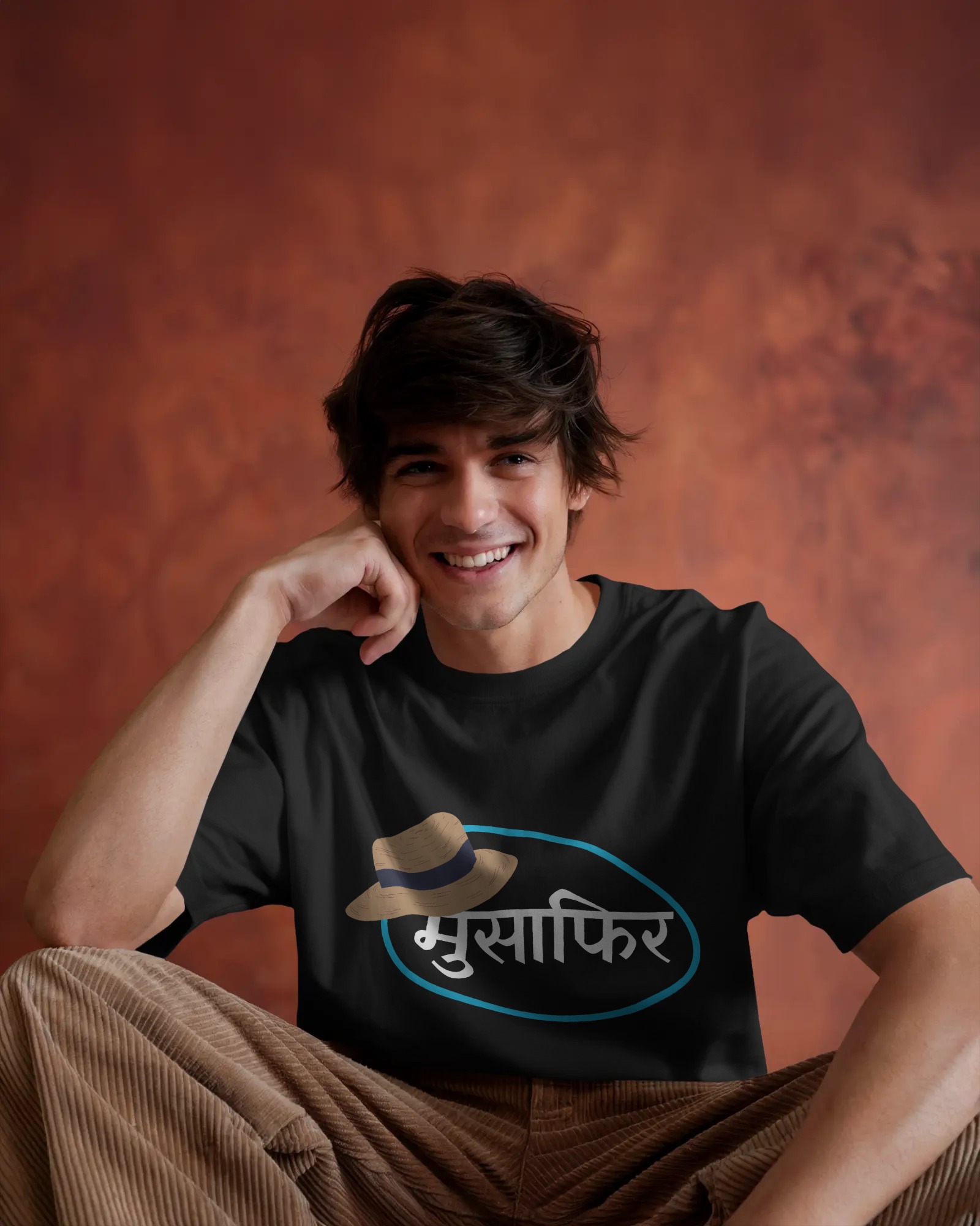 "Musafir" Oversized Hindi Typography T-Shirt – Black Travel-Inspired Graphic Tee for Wanderers & Free Spirits