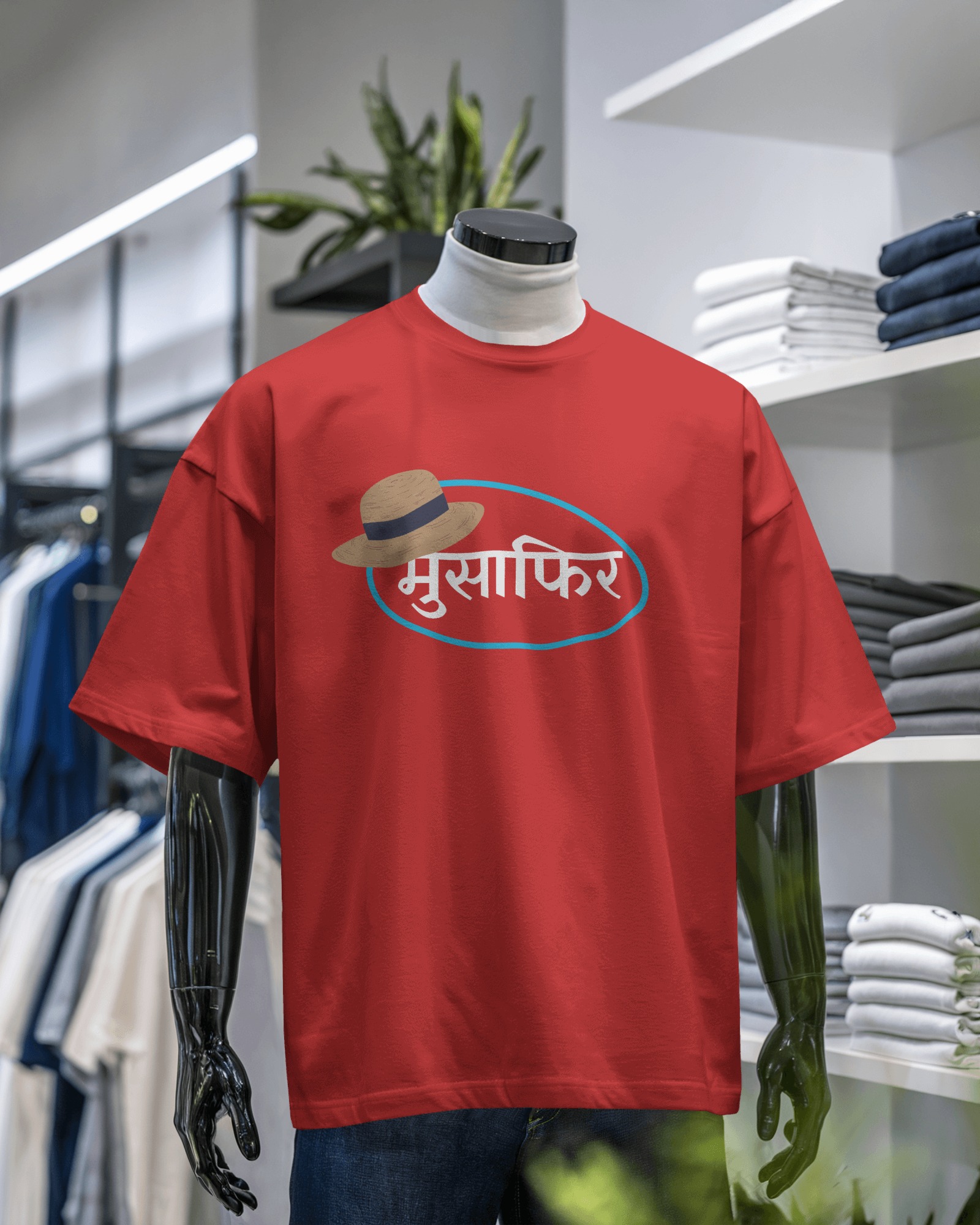 "Musafir" Oversized Hindi Typography T-Shirt – Black Travel-Inspired Graphic Tee for Wanderers & Free Spirits