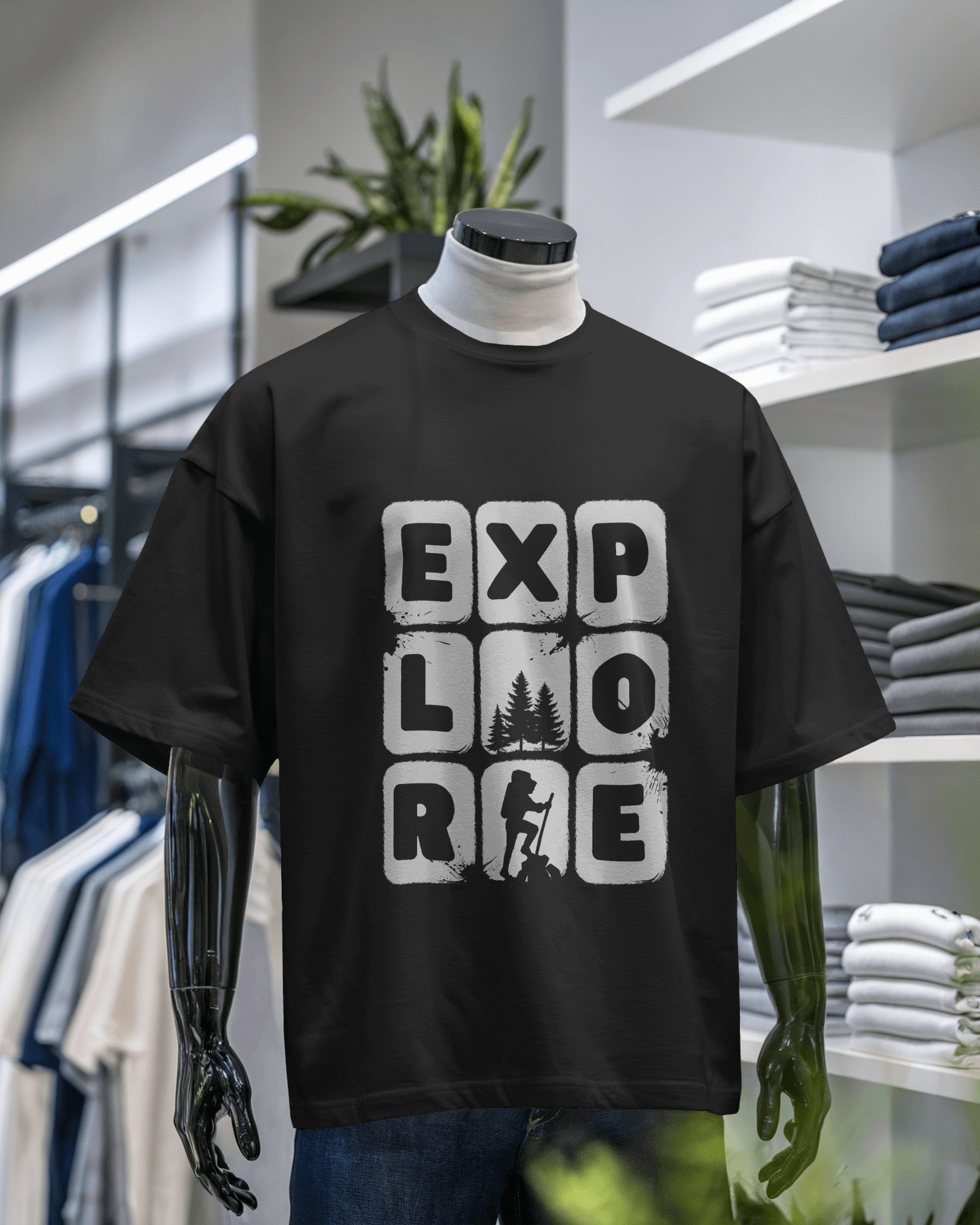 "EXPLORE" Oversized Adventure Graphic T-Shirt – Outdoor-Inspired Hiking & Nature Tee for Men