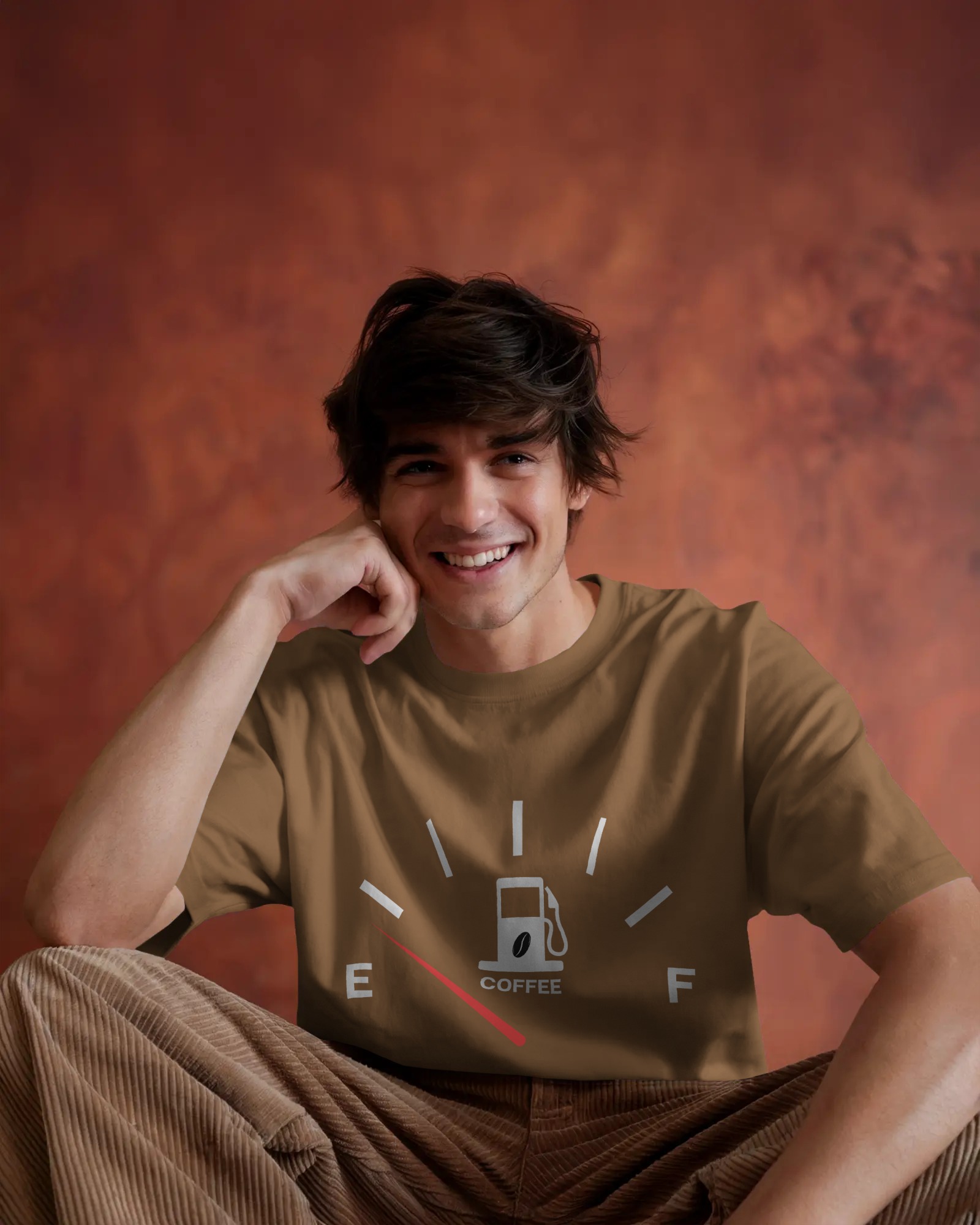 Coffee Fuel Gauge Oversized T-Shirt – Funny Graphic Tee for Coffee Lovers & Caffeine Addicts