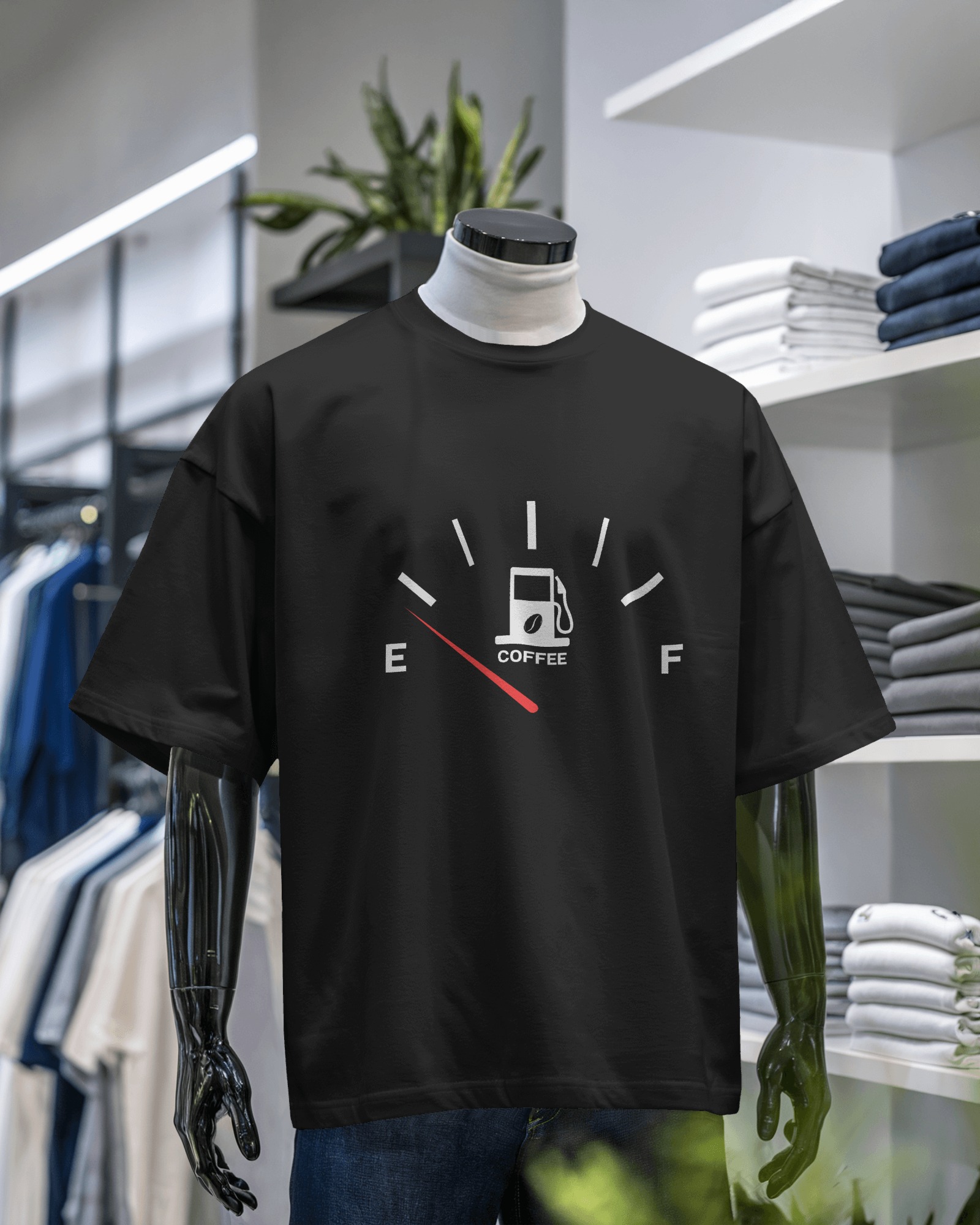 Coffee Fuel Gauge Oversized T-Shirt – Funny Graphic Tee for Coffee Lovers & Caffeine Addicts