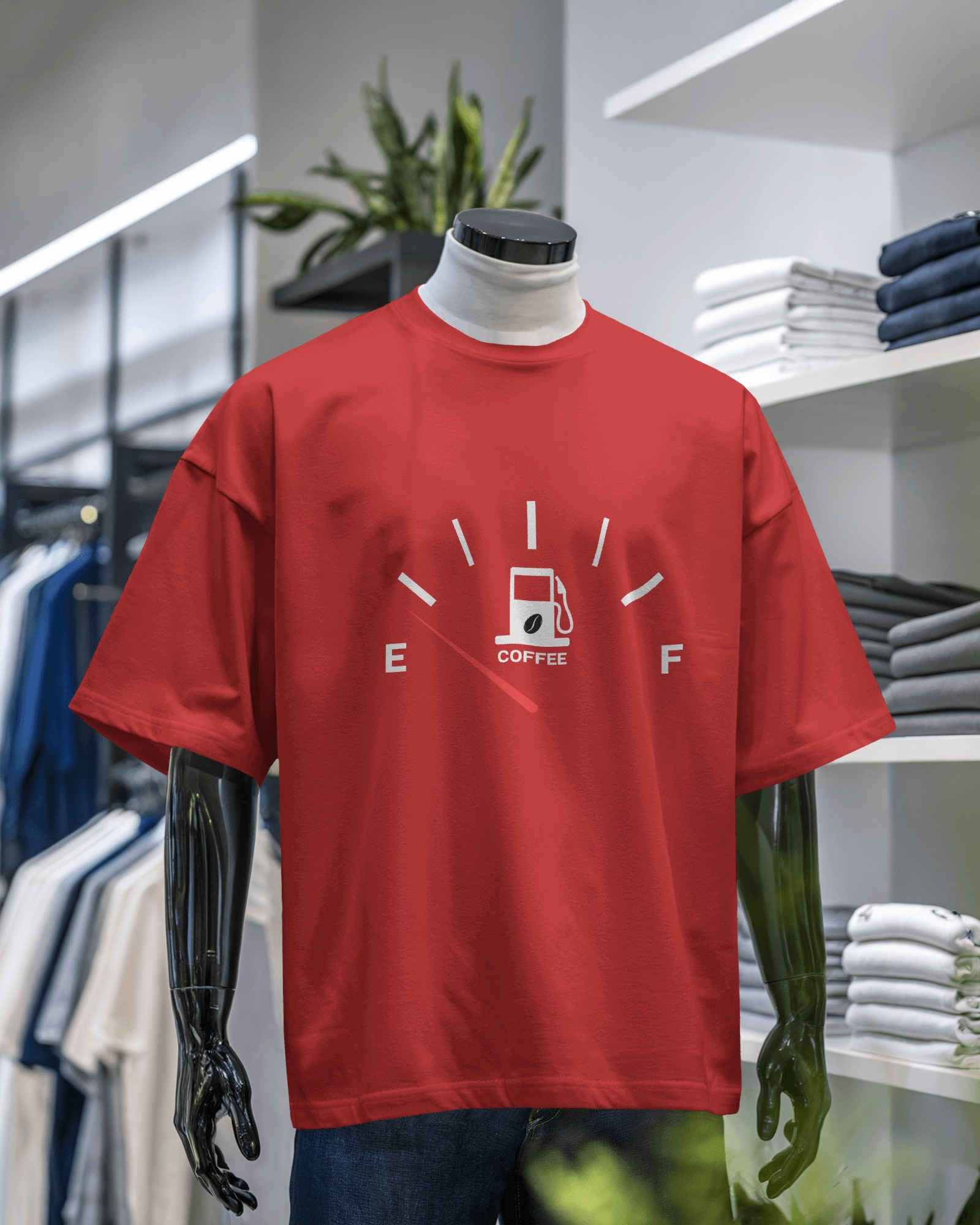 Coffee Fuel Gauge Oversized T-Shirt – Funny Graphic Tee for Coffee Lovers & Caffeine Addicts
