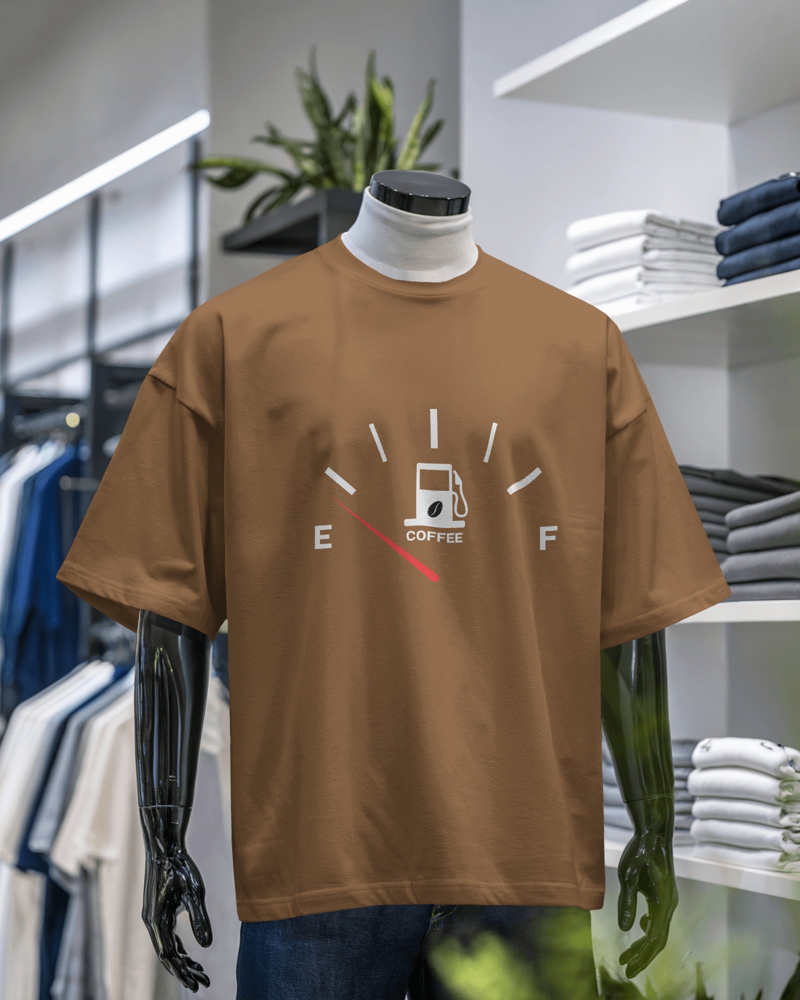 Coffee Fuel Gauge Oversized T-Shirt – Funny Graphic Tee for Coffee Lovers & Caffeine Addicts