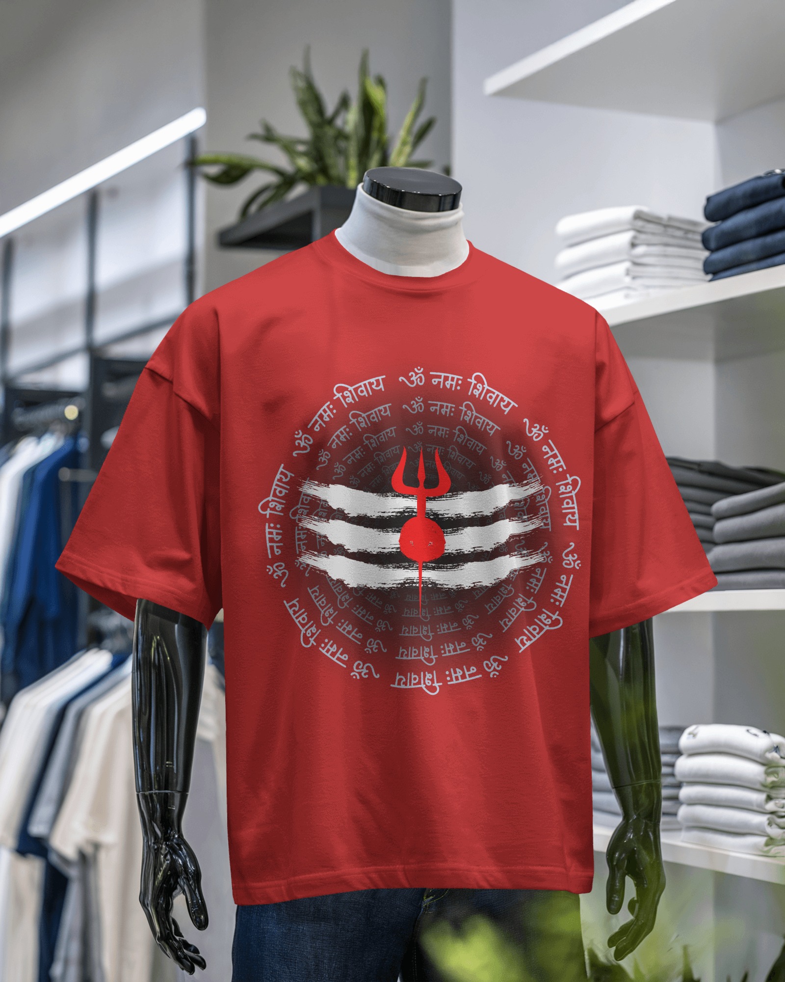 Men’s Oversized Shiva Trishul T-Shirt – “ॐ नमः शिवाय” Spiritual Graphic Tee | Black Cotton T-Shirt