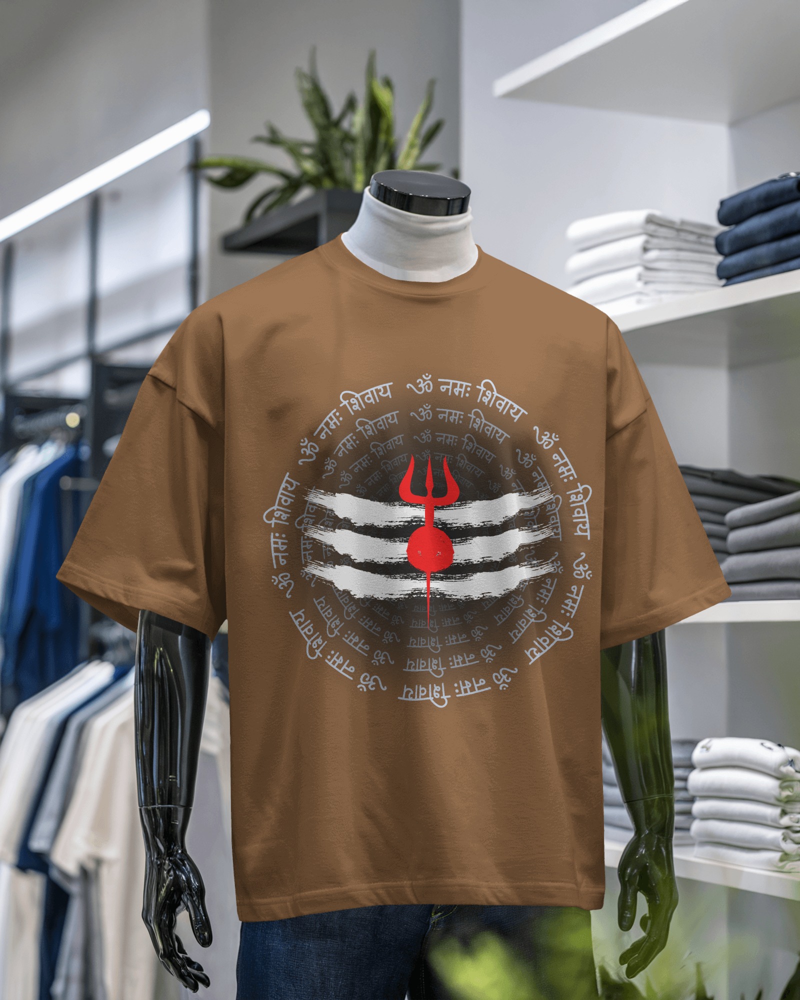 Men’s Oversized Shiva Trishul T-Shirt – “ॐ नमः शिवाय” Spiritual Graphic Tee | Black Cotton T-Shirt