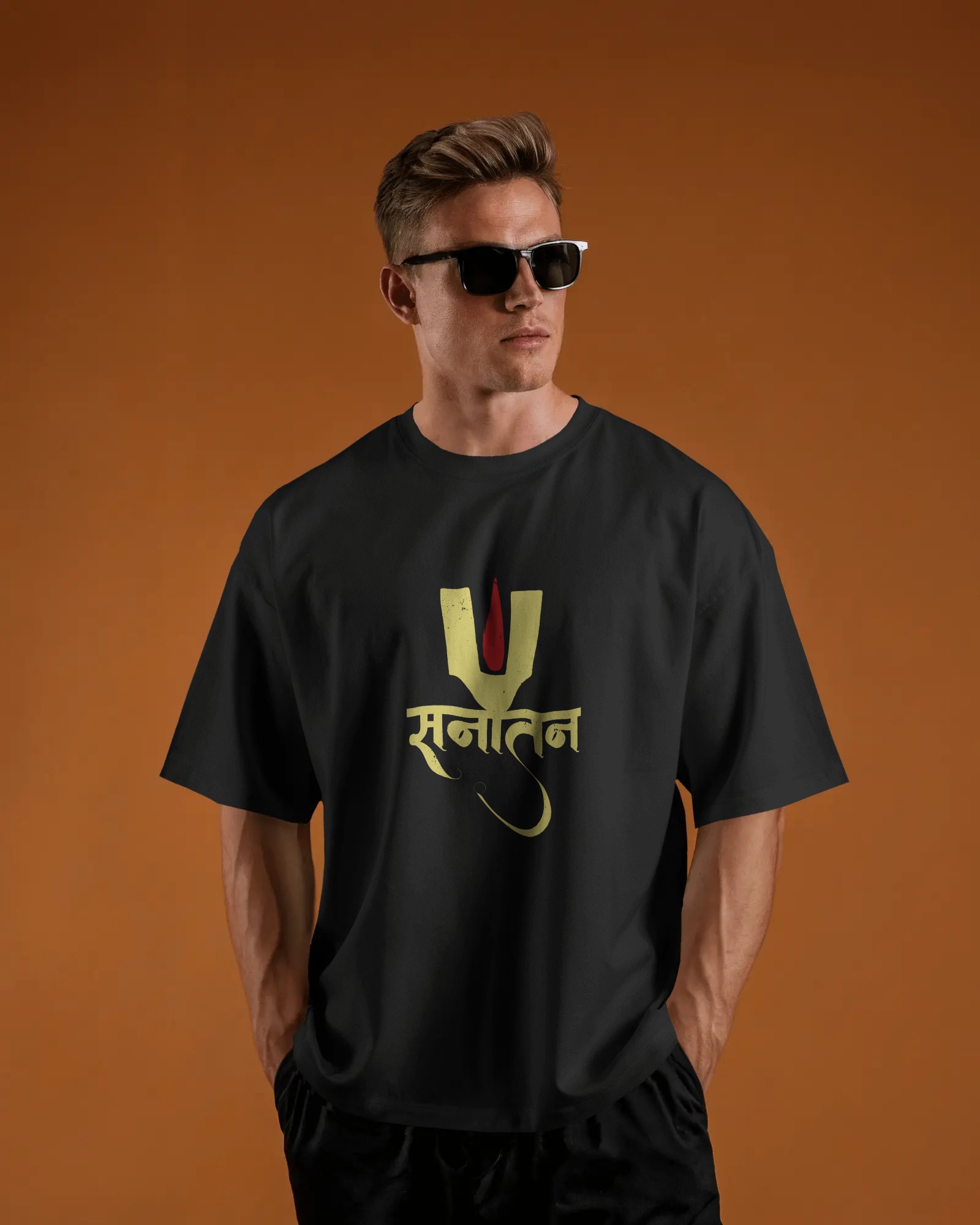 Men’s Oversized Sanatan Dharma T-Shirt – Traditional Hindu Design | Black Spiritual Graphic Tee for Proud Bharatiyas
