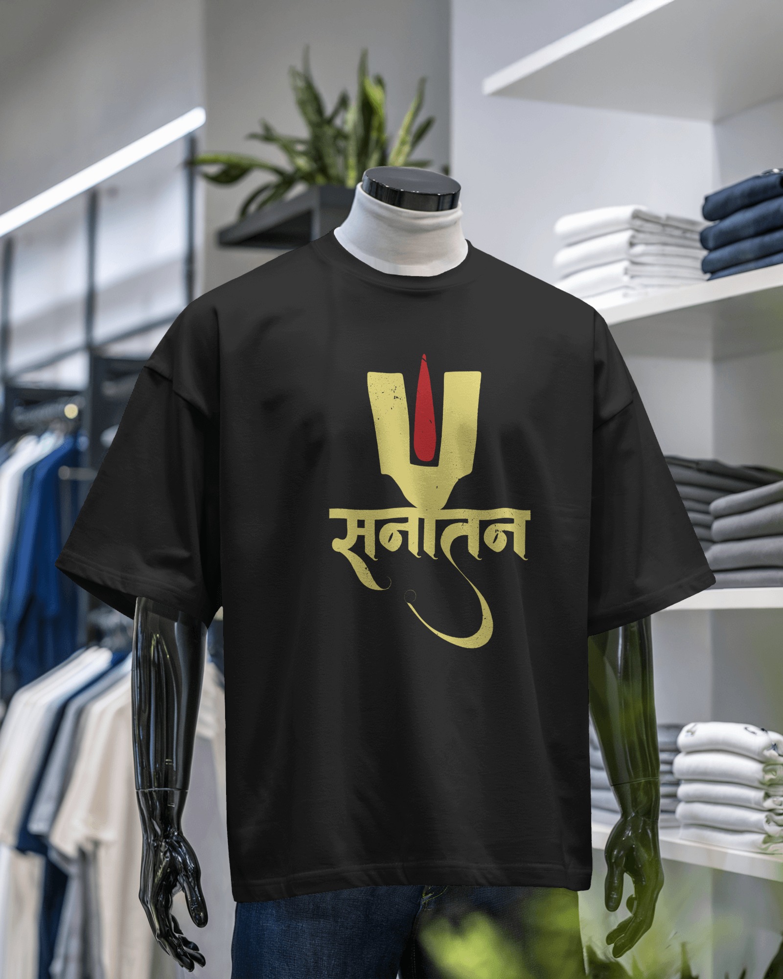 Men’s Oversized Sanatan Dharma T-Shirt – Traditional Hindu Design | Black Spiritual Graphic Tee for Proud Bharatiyas