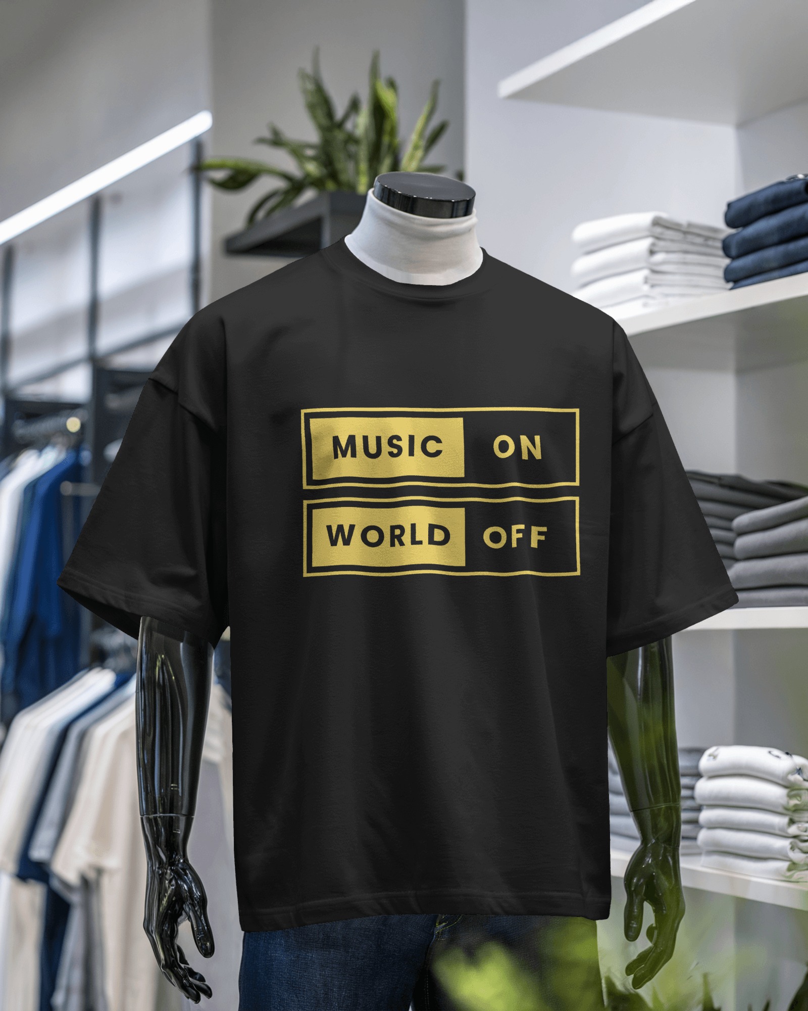 🎧 Music On, World Off – Red Oversized Graphic T-Shirt for Men | Streetwear Vibes