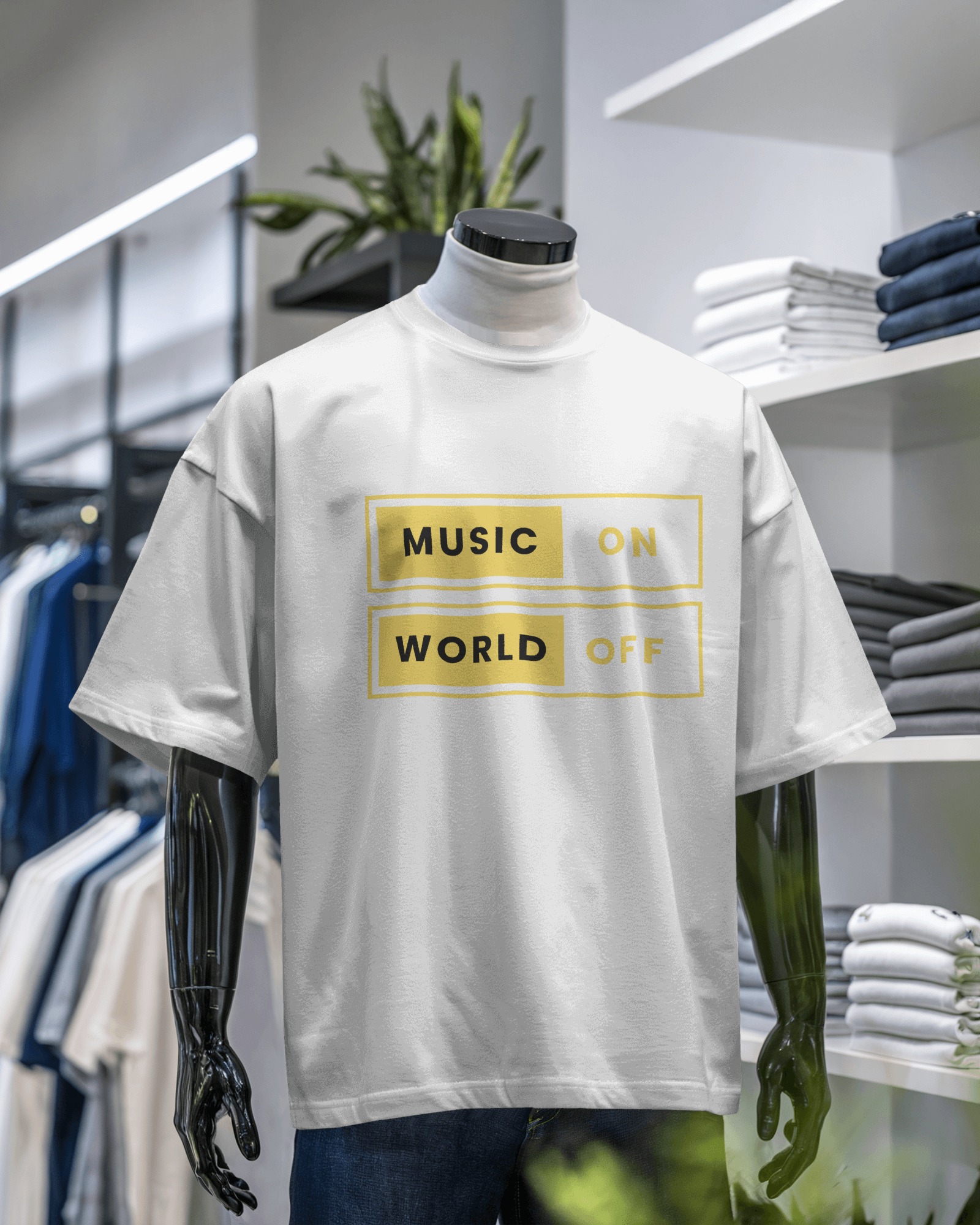 🎧 Music On, World Off – Red Oversized Graphic T-Shirt for Men | Streetwear Vibes