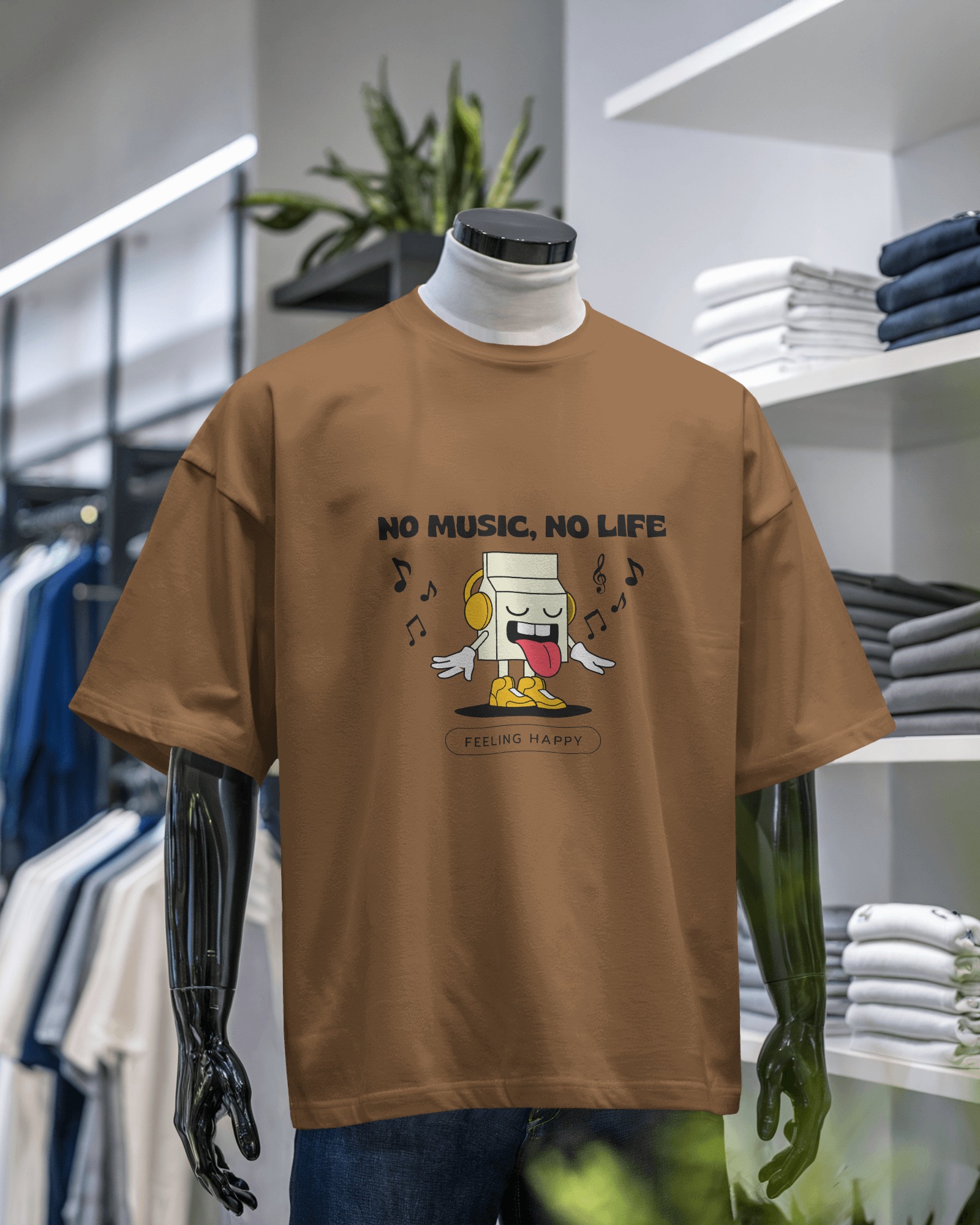 No Music, No Life – Red Oversized Cartoon Music T-Shirt | Unisex Streetwear for Music Lovers🎵