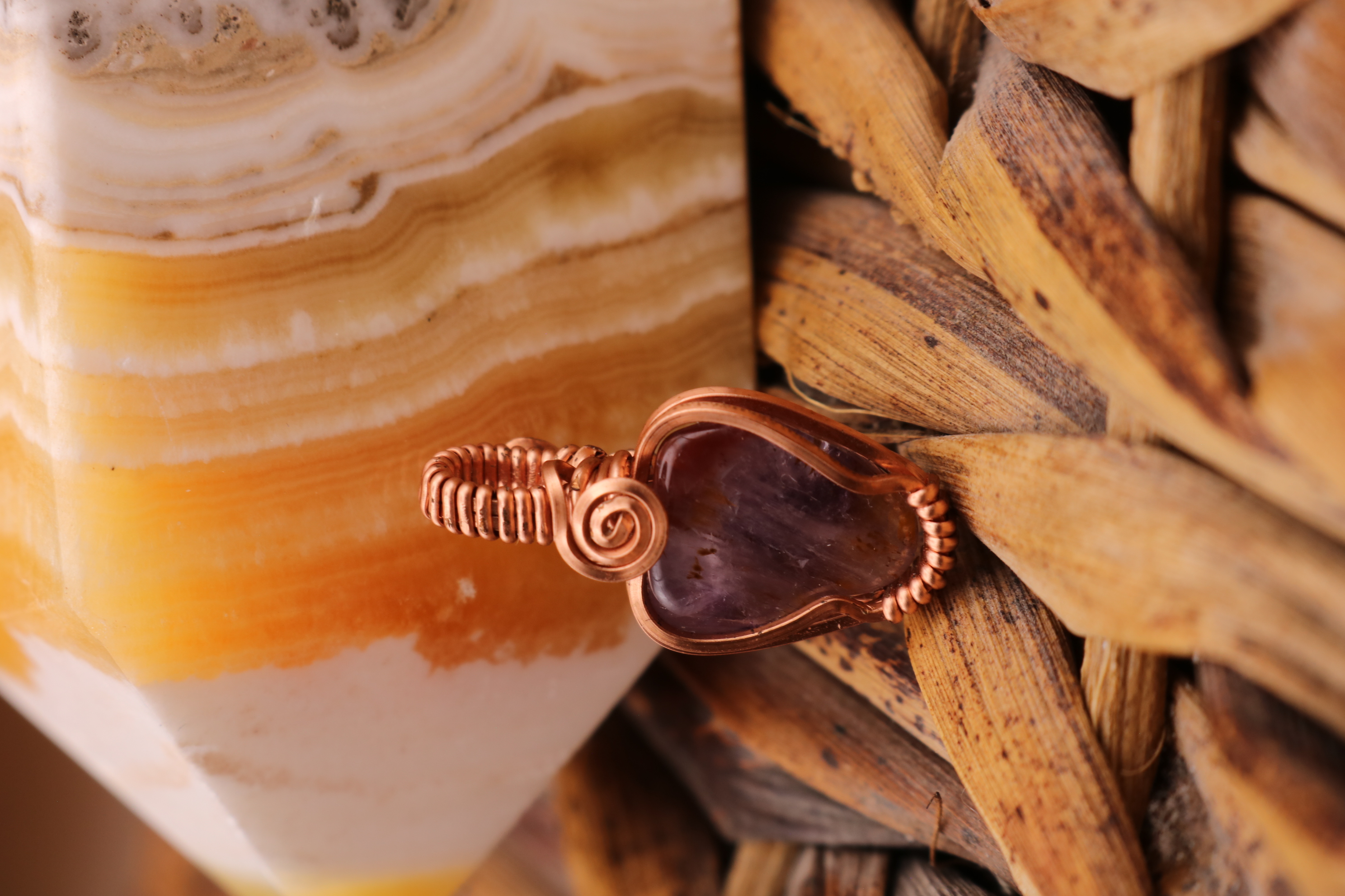 Copper Wire Wrapped Super 7 Crystal Necklace Pendant