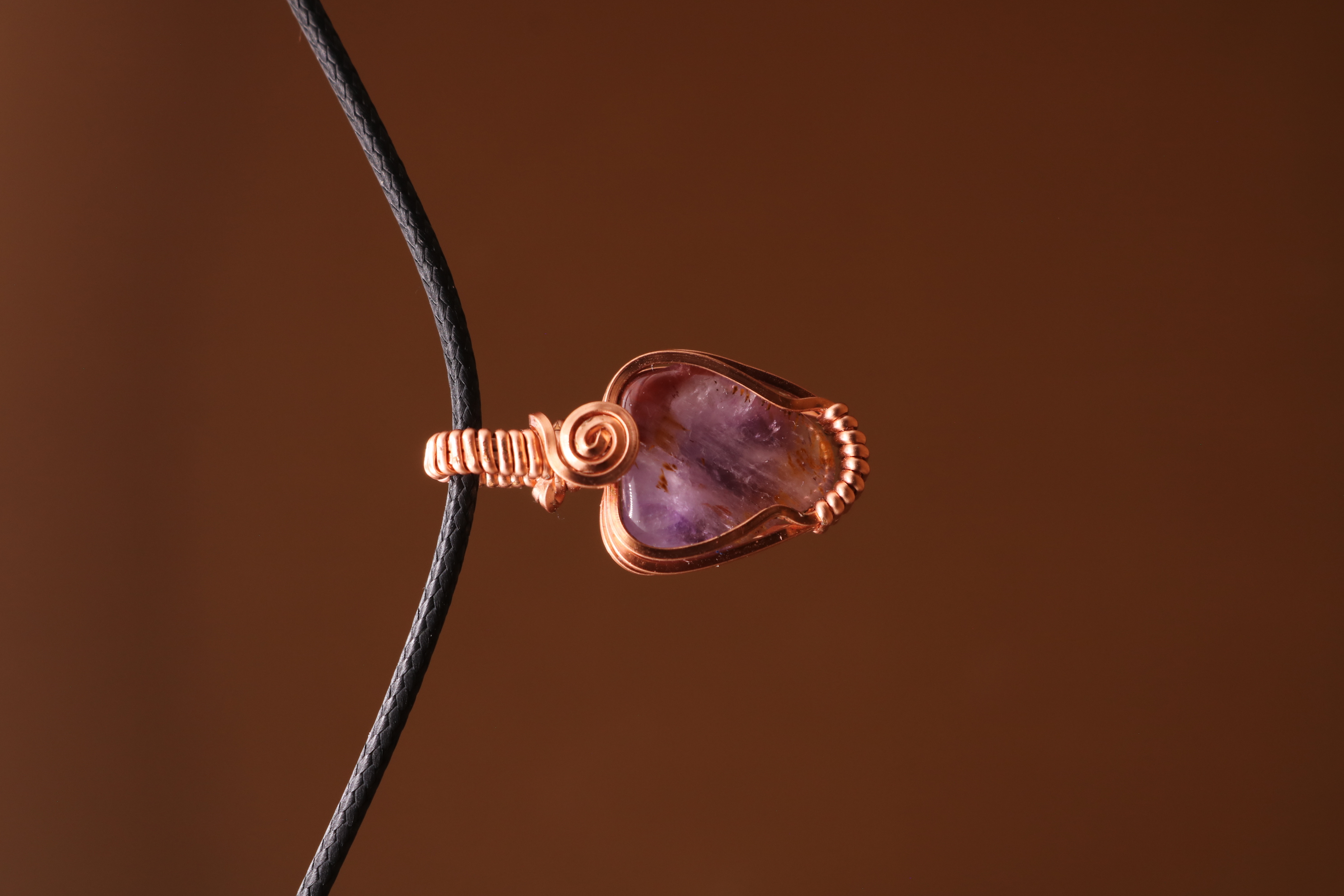 Copper Wire Wrapped Super 7 Crystal Necklace Pendant