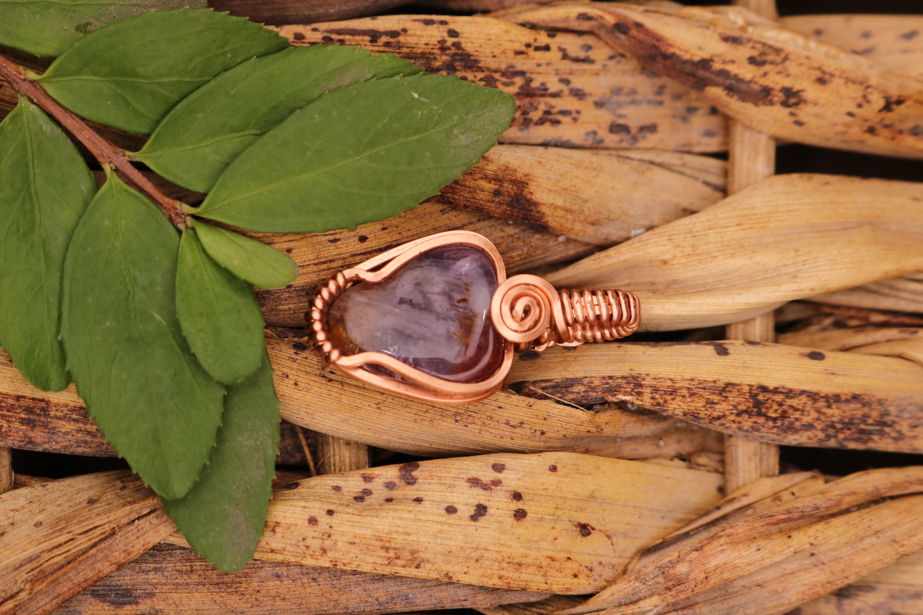 Copper Wire Wrapped Super 7 Crystal Necklace Pendant