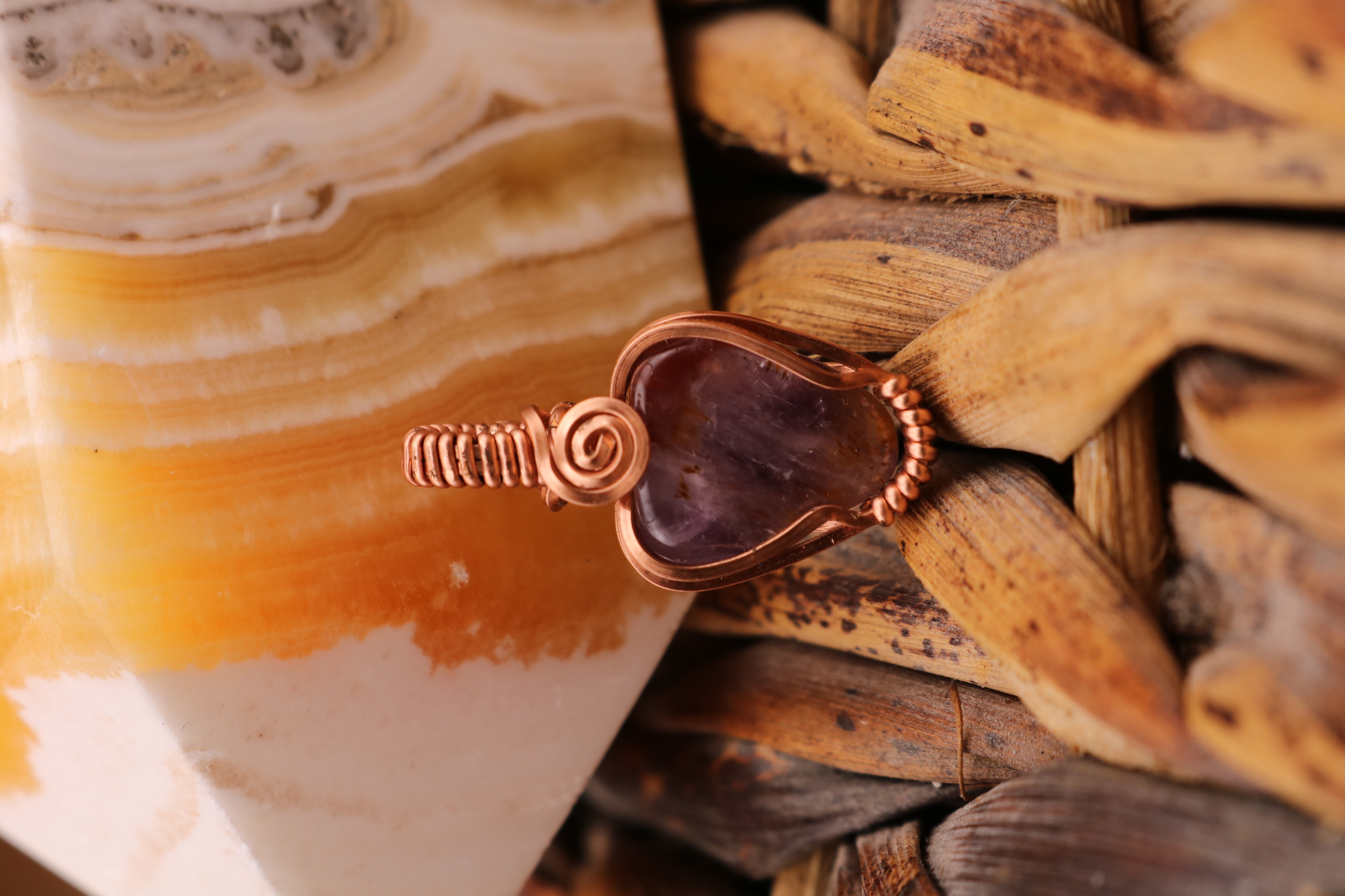 Copper Wire Wrapped Super 7 Crystal Necklace Pendant